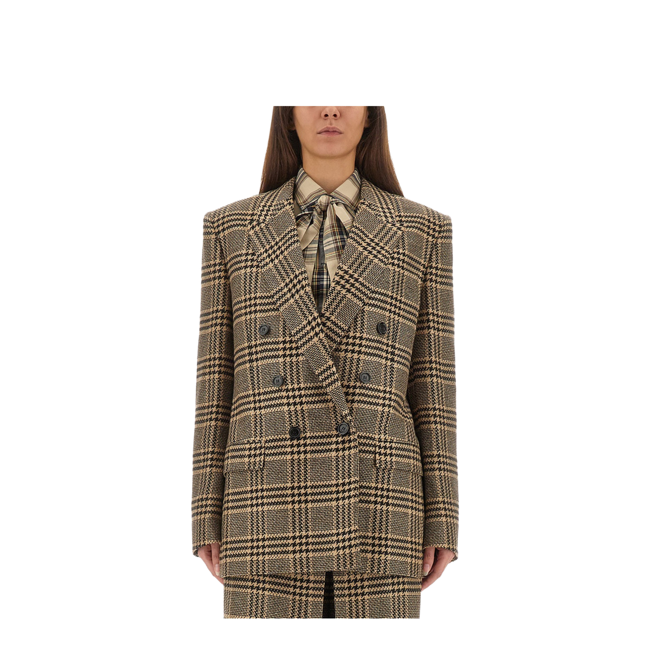 Jacket in Prince of Wales Silk and Cashmere in Black - Image 1