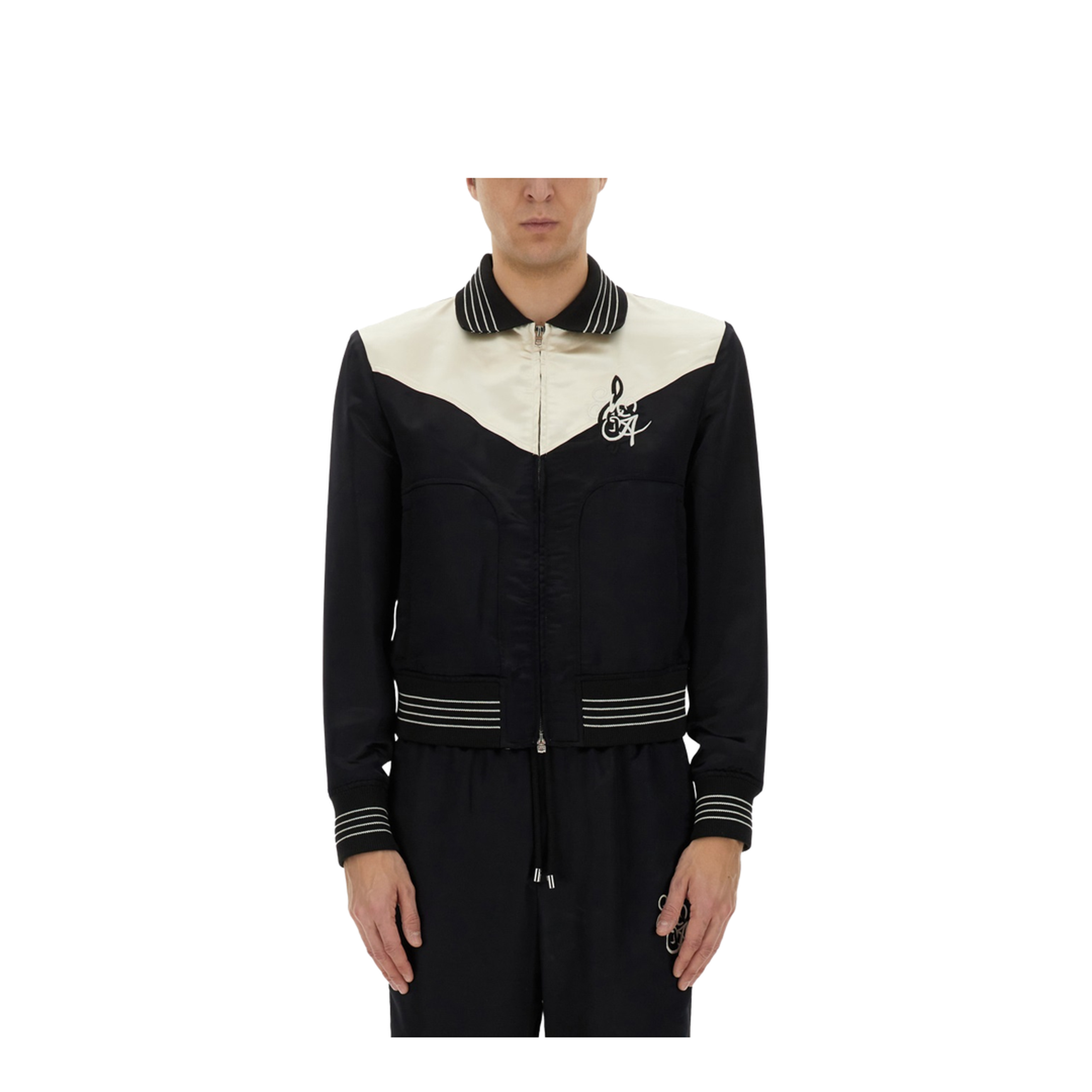 Music Black Polyester Blend Bomber Jacket - Image 1