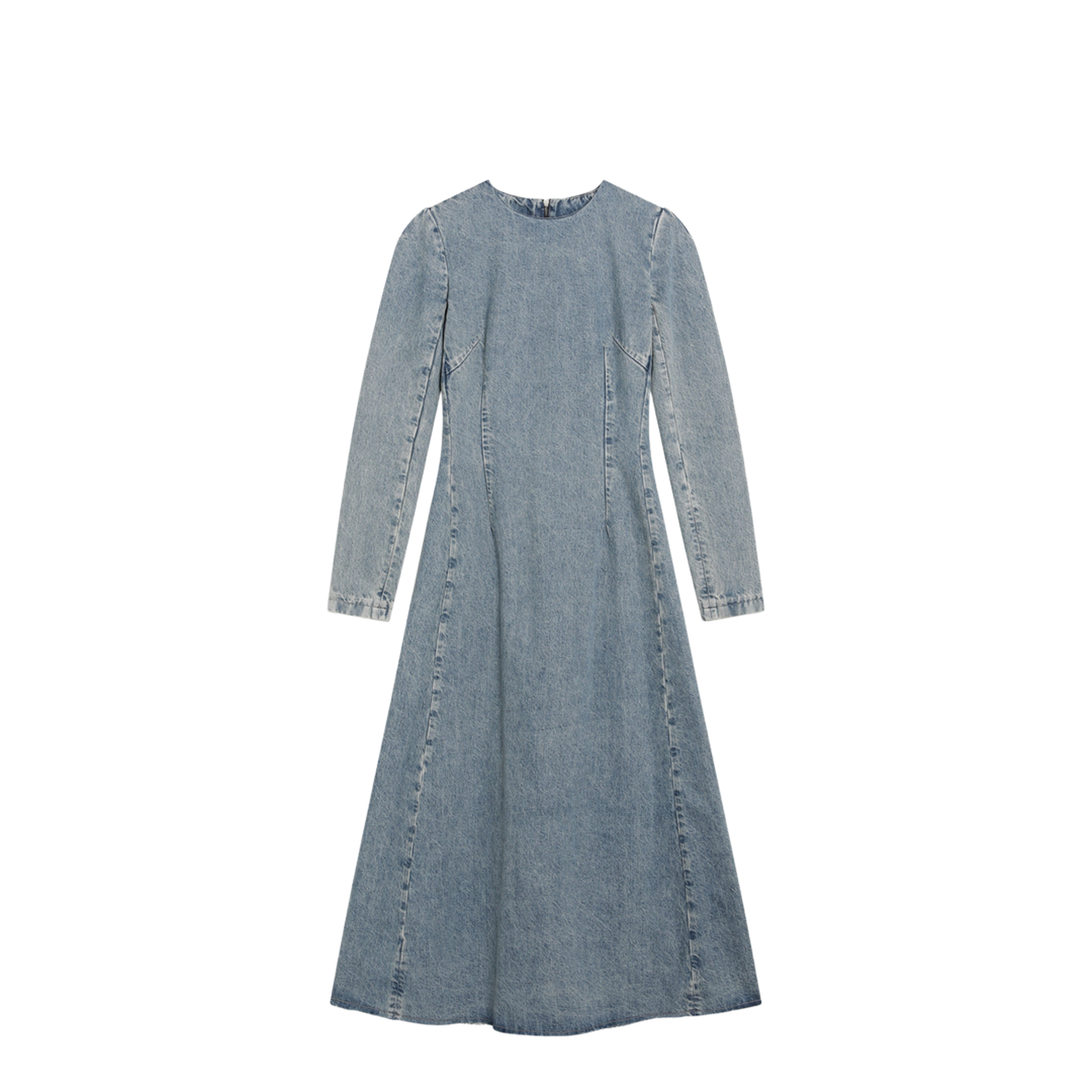 Cup-shoulder denim midi dress in ice blue - Image 1