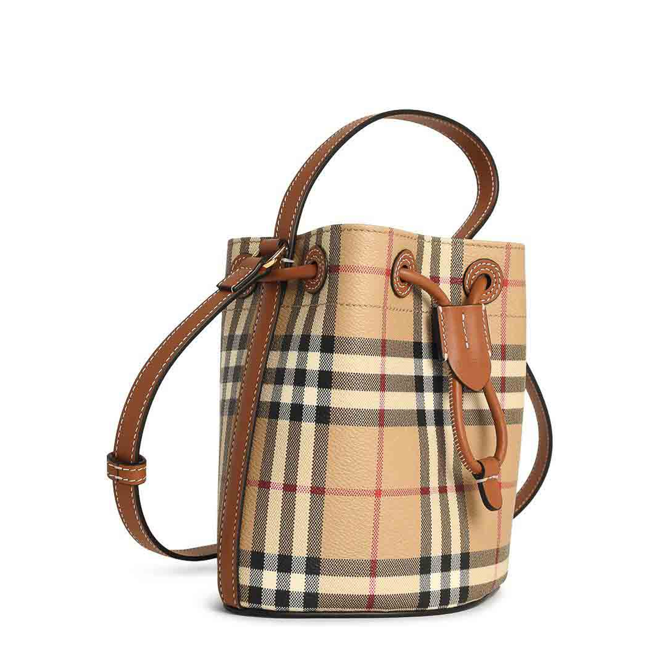 Check Coated Canvas Bucket Bag - Archive Beige - Image 4