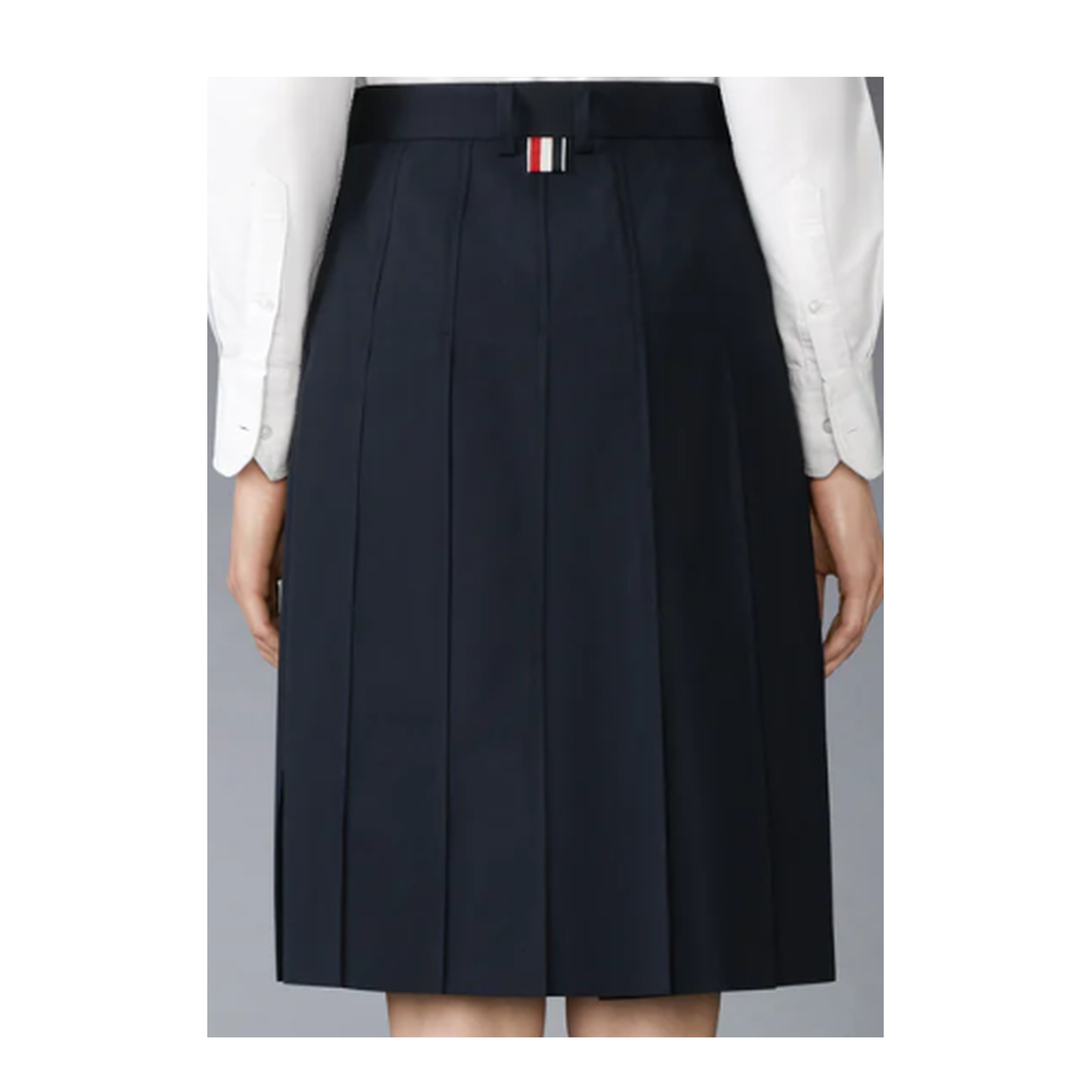 Bermuda Length Front Fly Pleated Skirt with GG Details in Wrinkle Free Cotton Suiting - Image 2