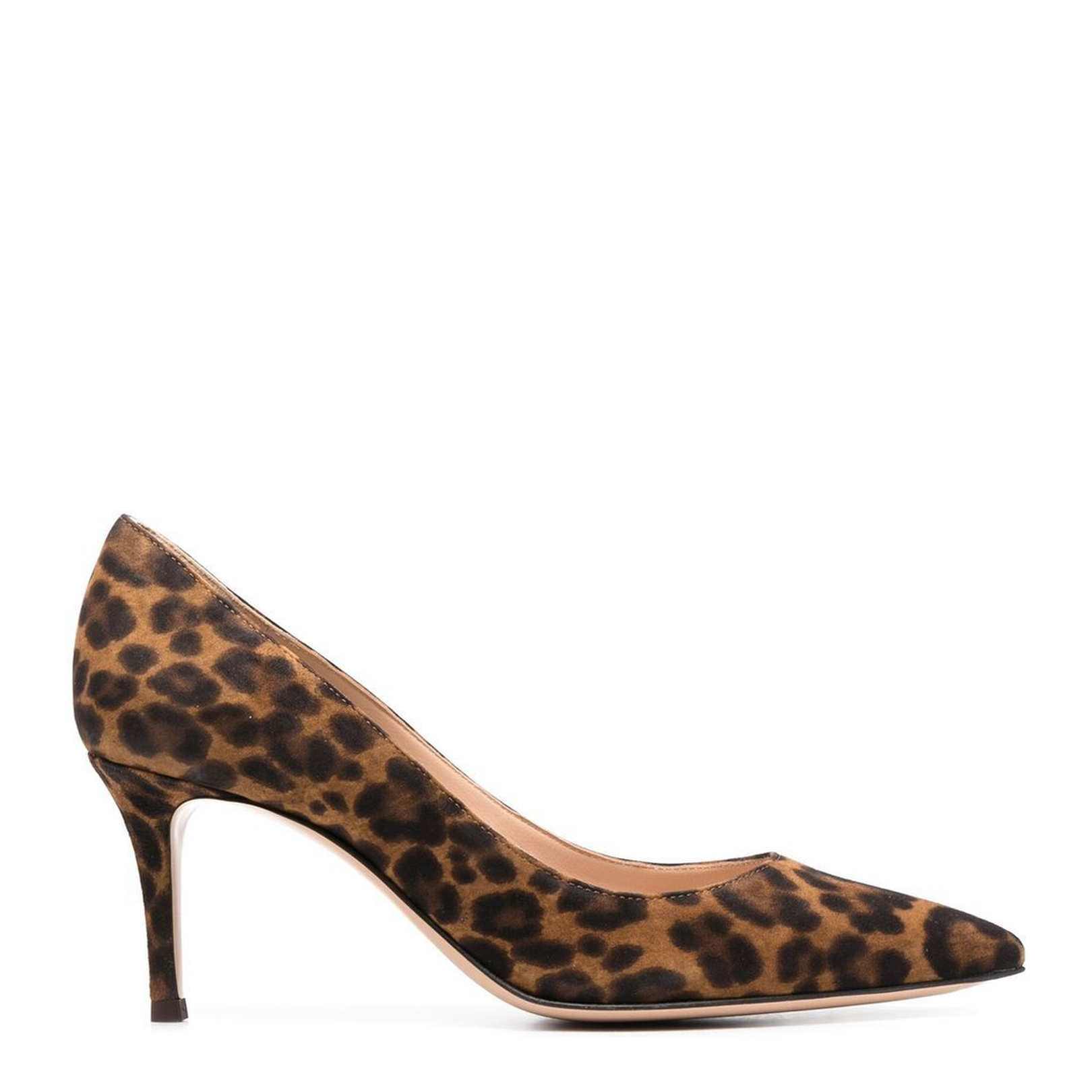 Brown Calf Suede Leopard Print Pumps - Image 1