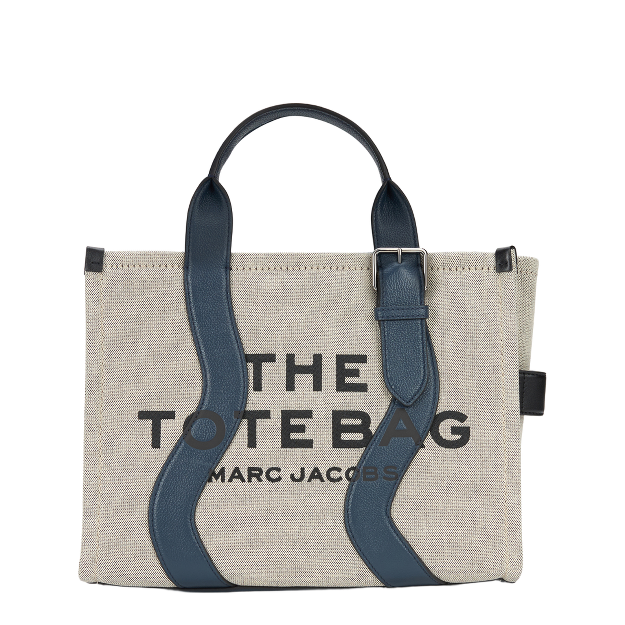 The Wavy Canvas Medium Tote Bag - Ivory/Navy - Image 4