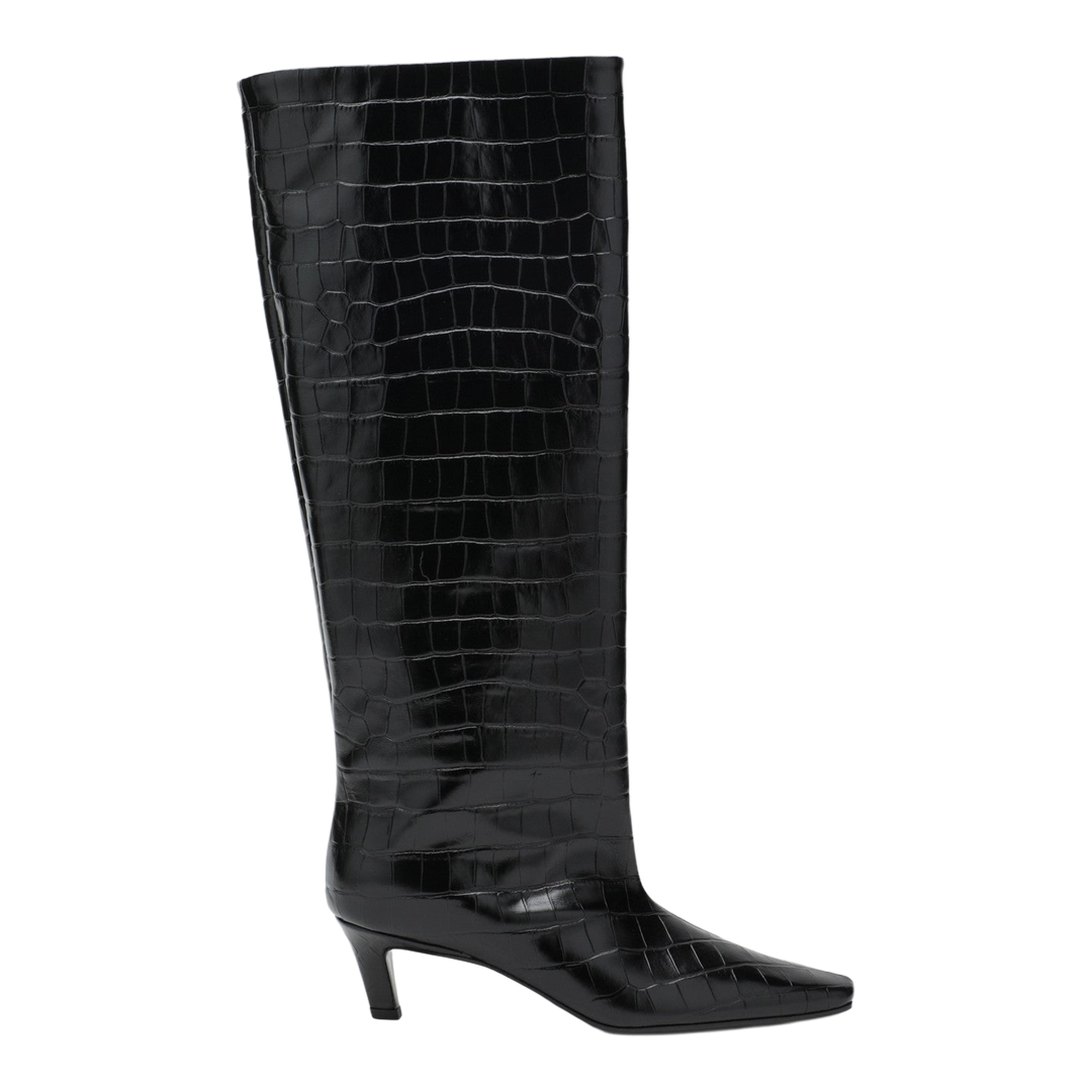 Black Croc-Embossed Leather Boots - Image 1