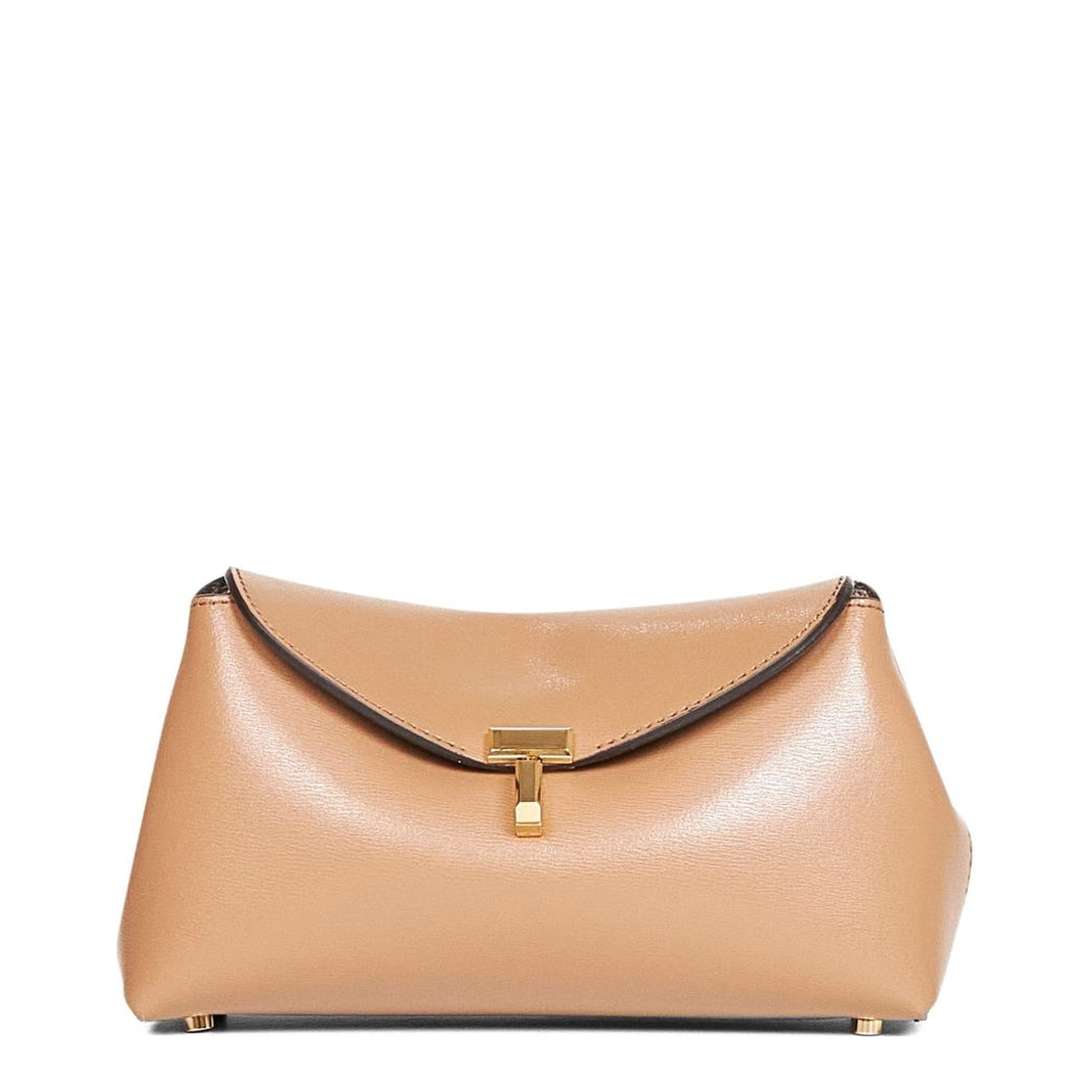 T-Lock Mini Calf Leather Clutch - Camel - Image 1