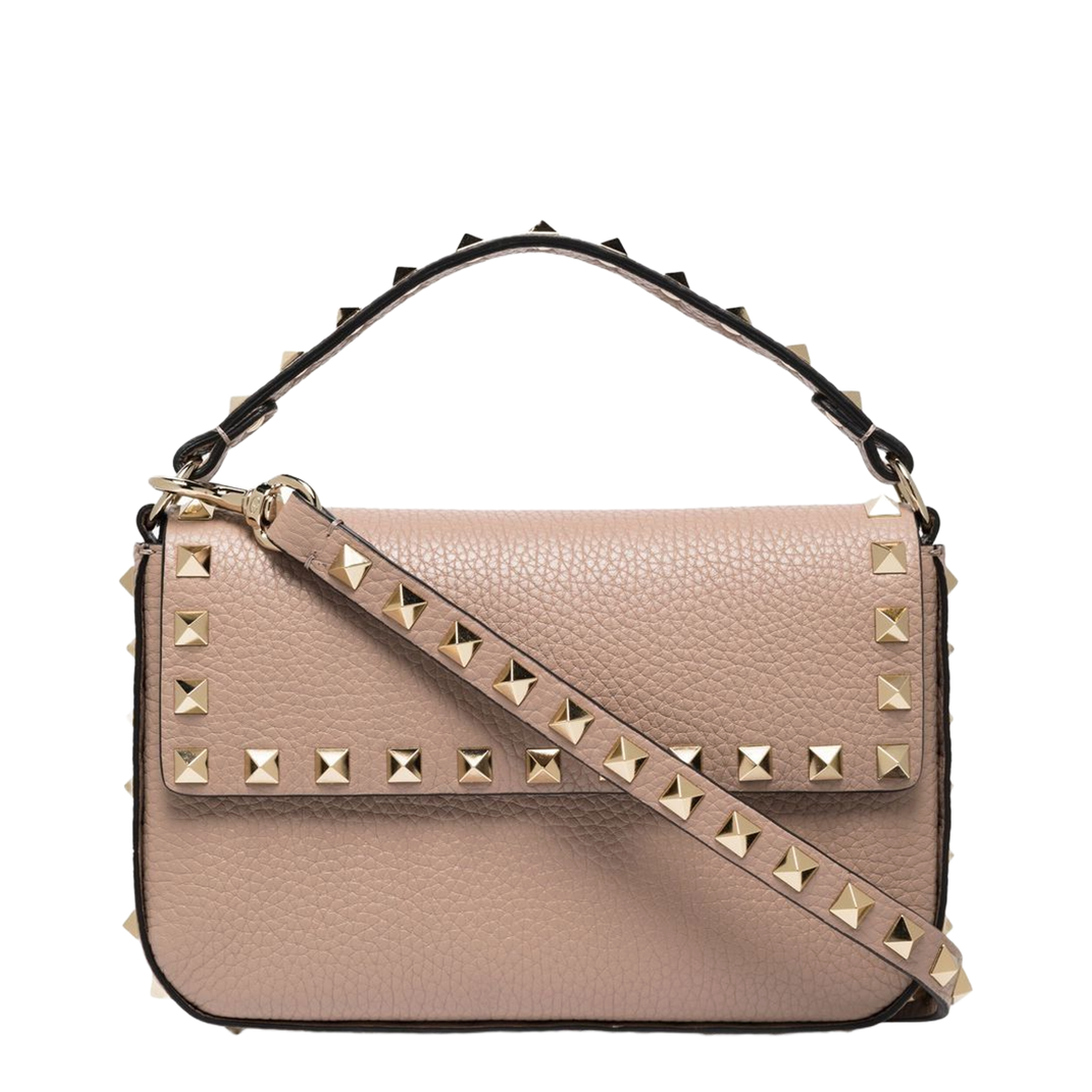 Rockstud Grainy Calfskin Pouch - Poudre - Image 1