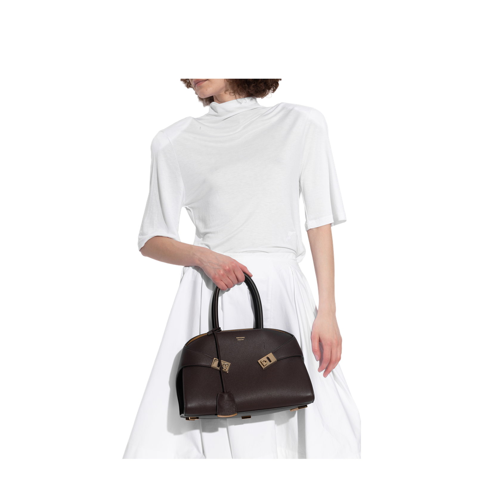 Hug Small Hammered Calfskin Top Handle Bag - Testa di moro - Image 2