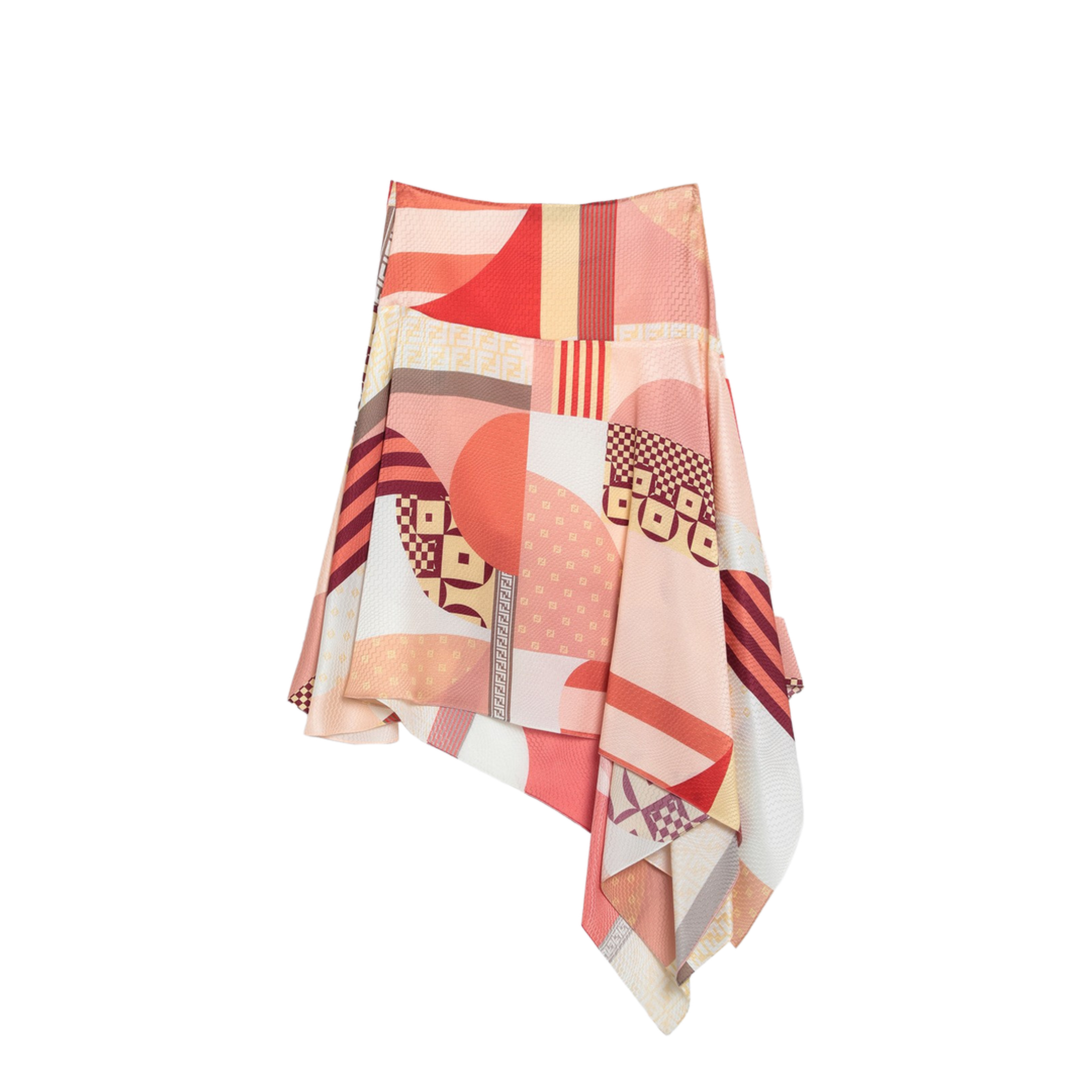 Pink Silk Skirt with Patchwork Print - Image 2