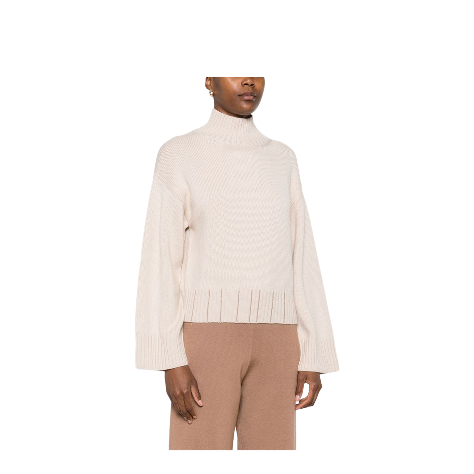 Powder Virgin Wool Ribbed High-Neck Sweater - Image 2