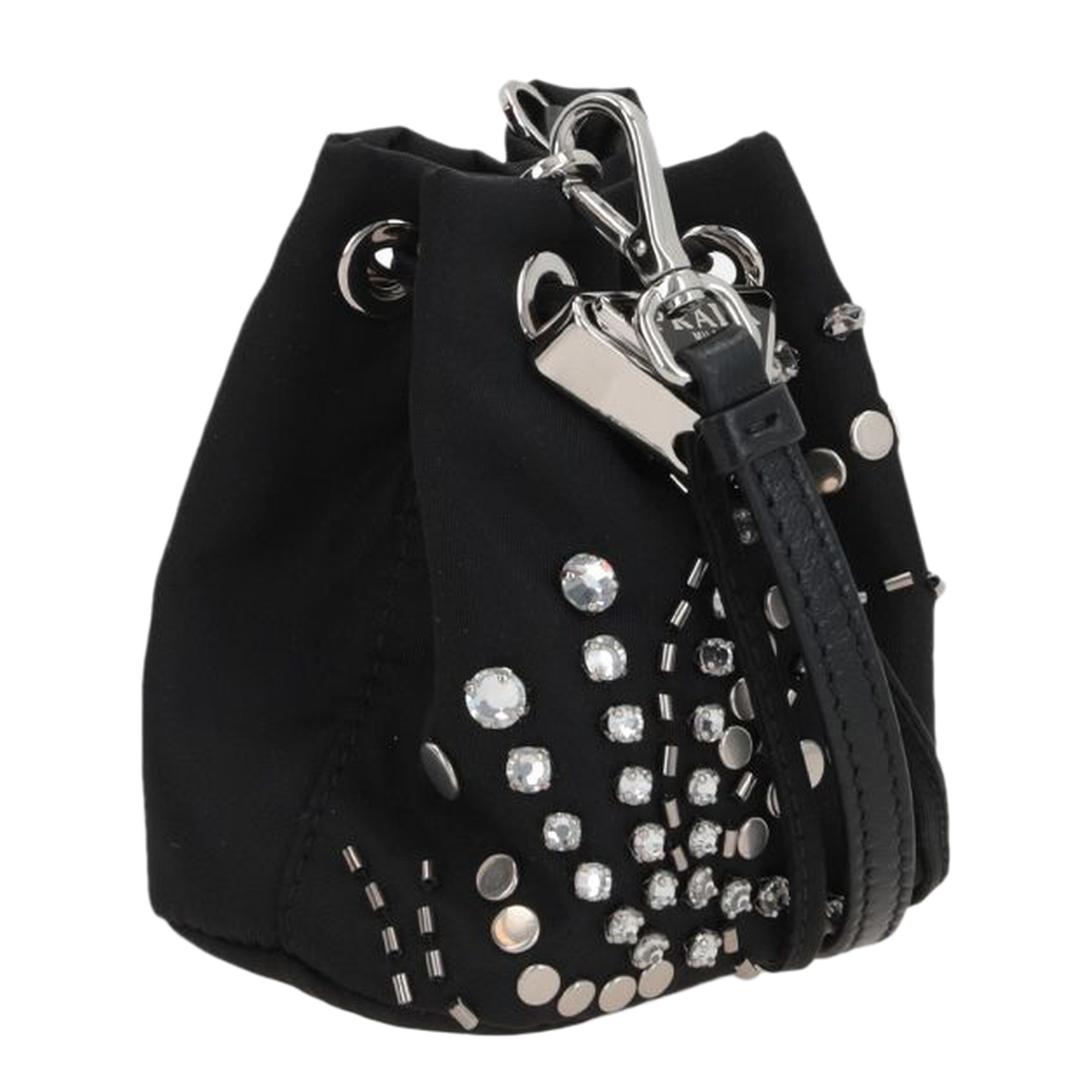 Crystal-Embellished Nylon Mini Bucket Pouch - Black - Image 3