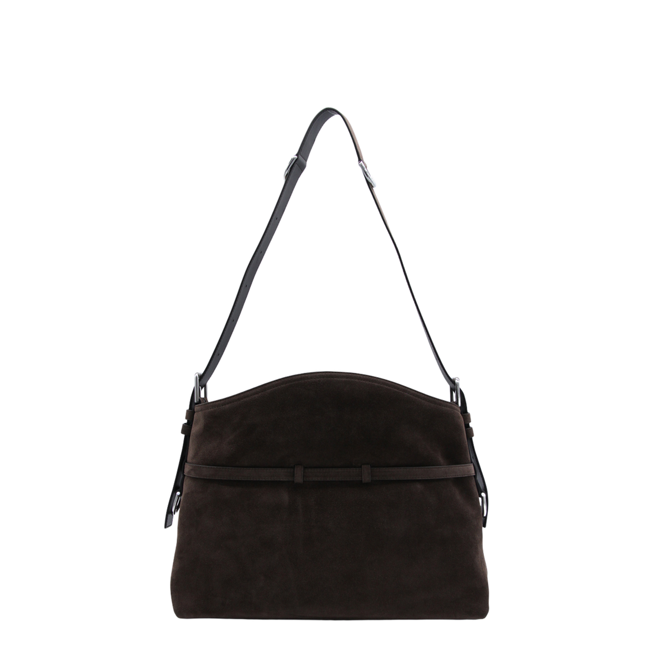 Voyou Medium Suede Shoulder Bag - Ebony Brown - Image 6