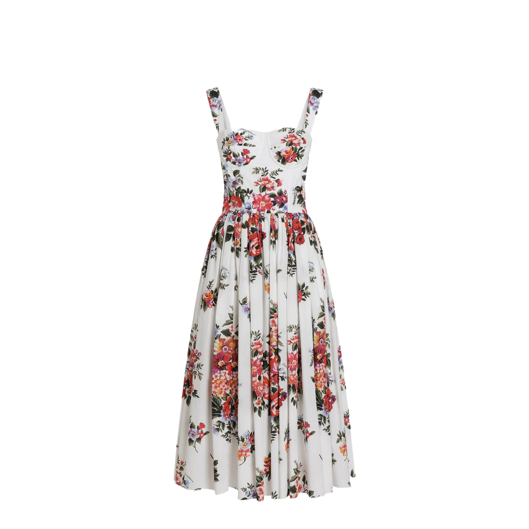 Flower Bouquet-Print Cotton Midi Dress - Image 1