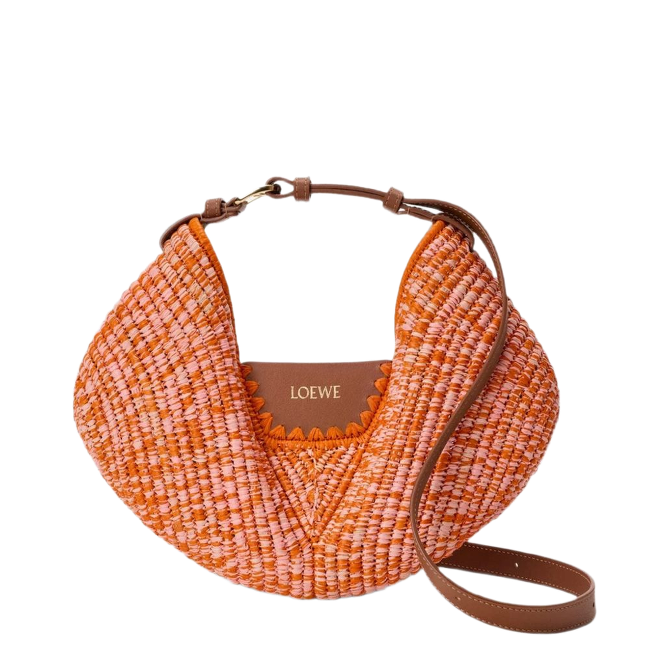 Paula's Ibiza Medium Raffia and Calfskin Shoulder Bag - Bright Orange/Pink - Image 3
