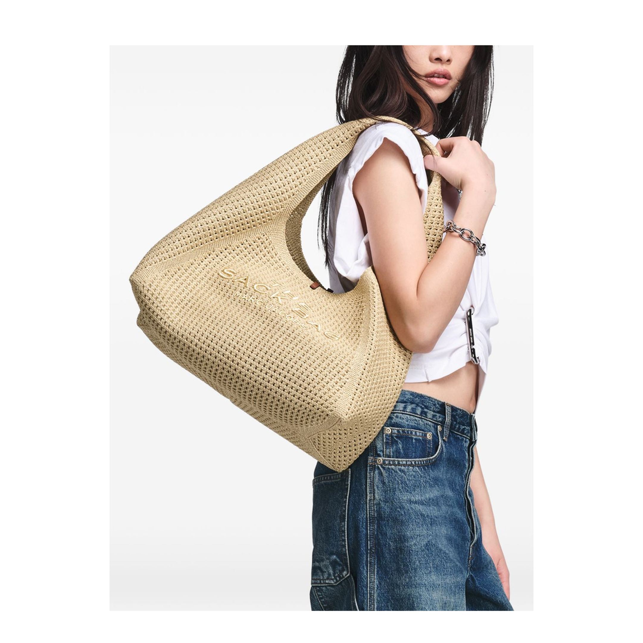 The Sack Lurex Crochet Shoulder Bag - Champagne - Image 7