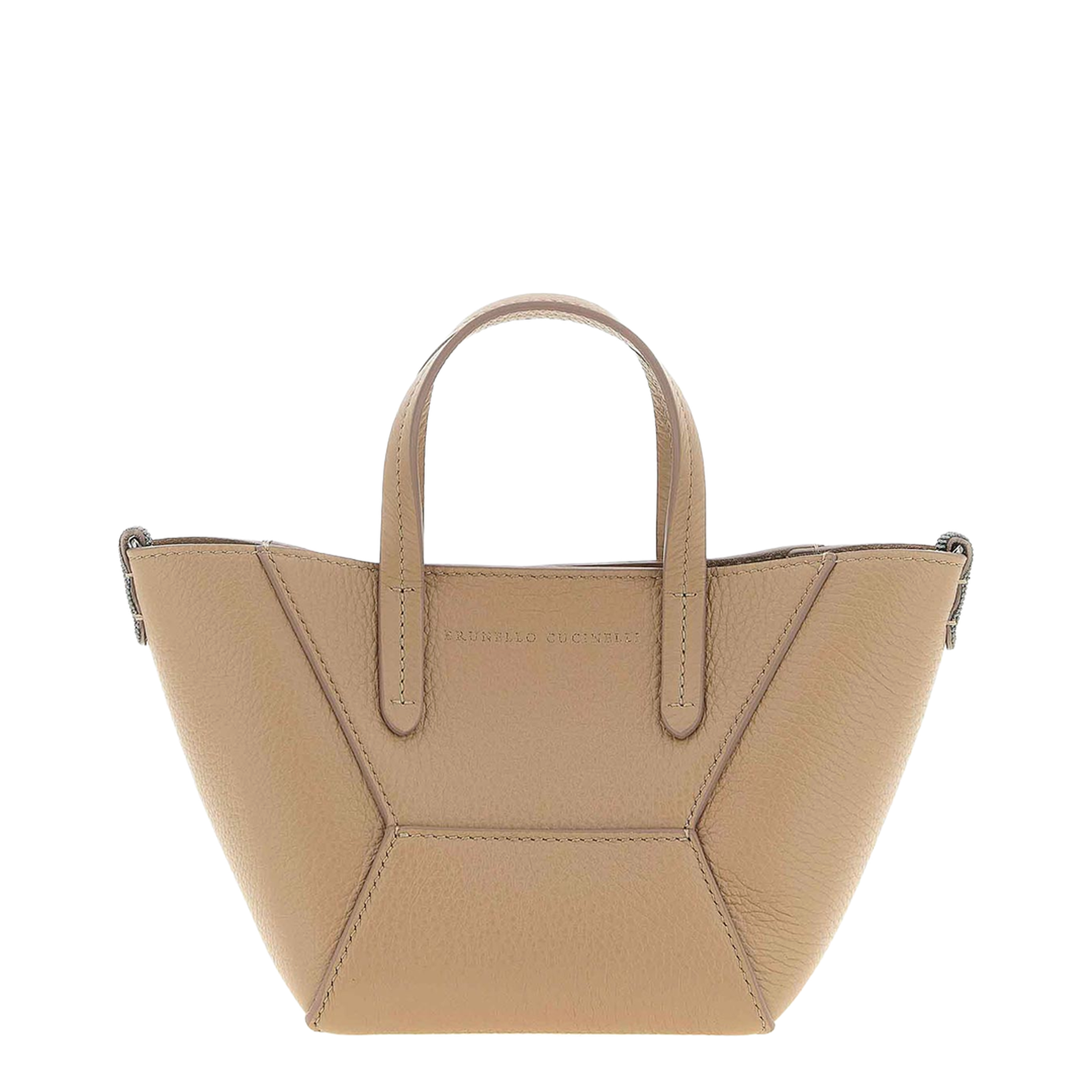 Duo Beige Mini Bag With Adjustable Shoulder Bag And Monil Detail In Leather - Image 1