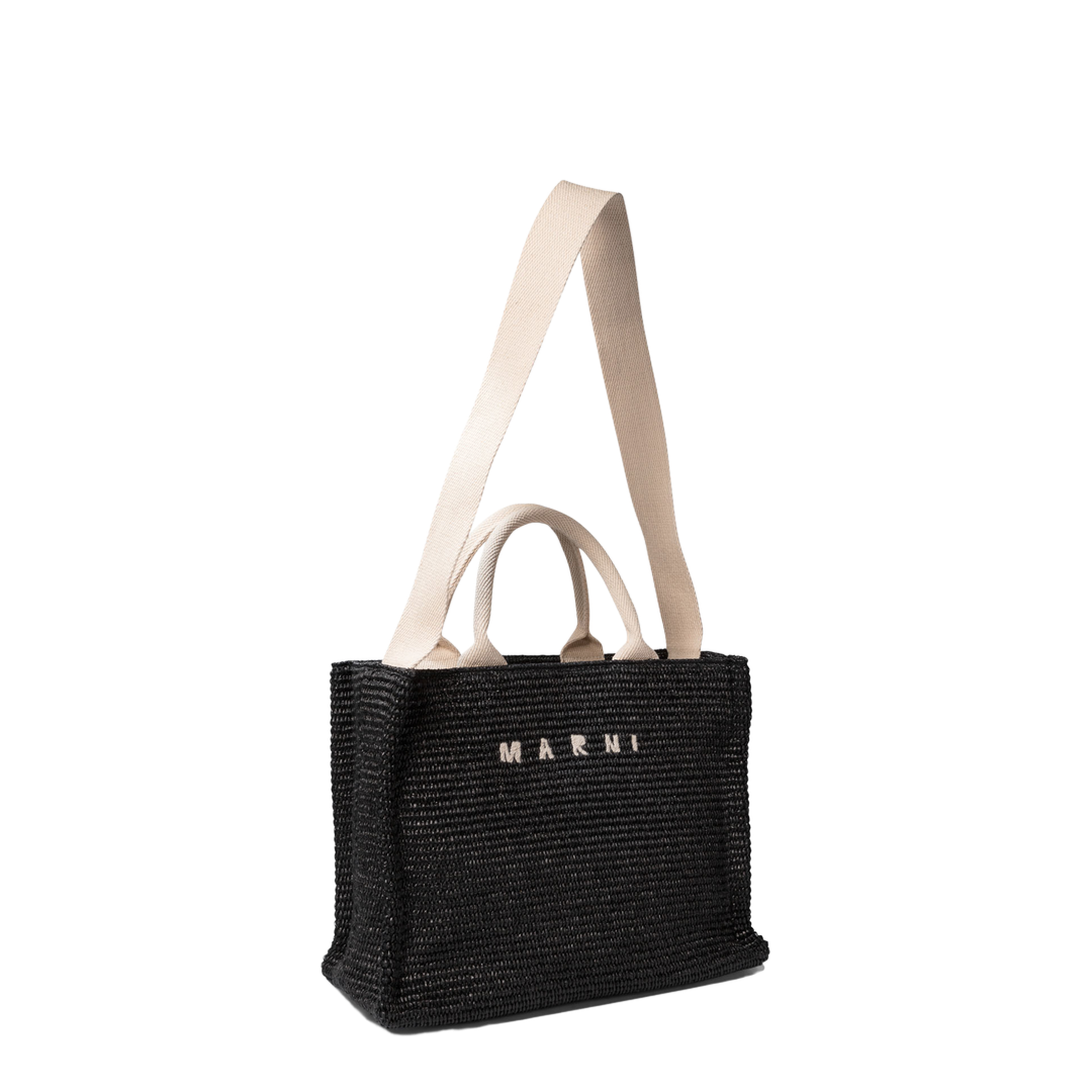 East/West Small Raffia-Effect Tote Bag - Black - Image 2
