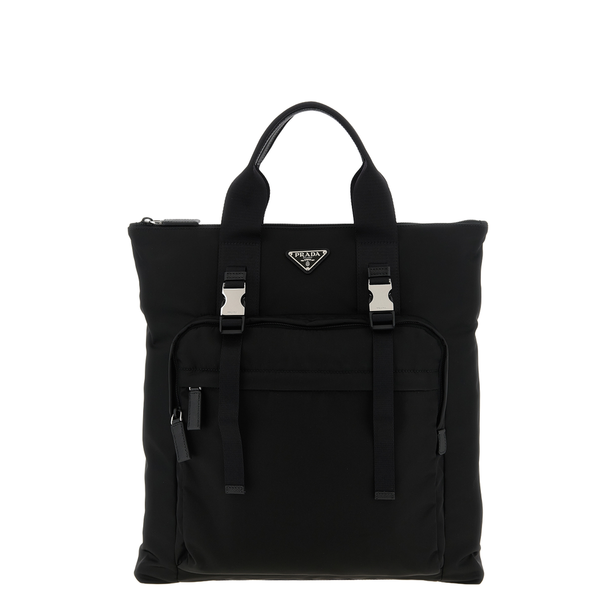 Re-Nylon Medium Saffiano Leather Tote - Black - Image 1