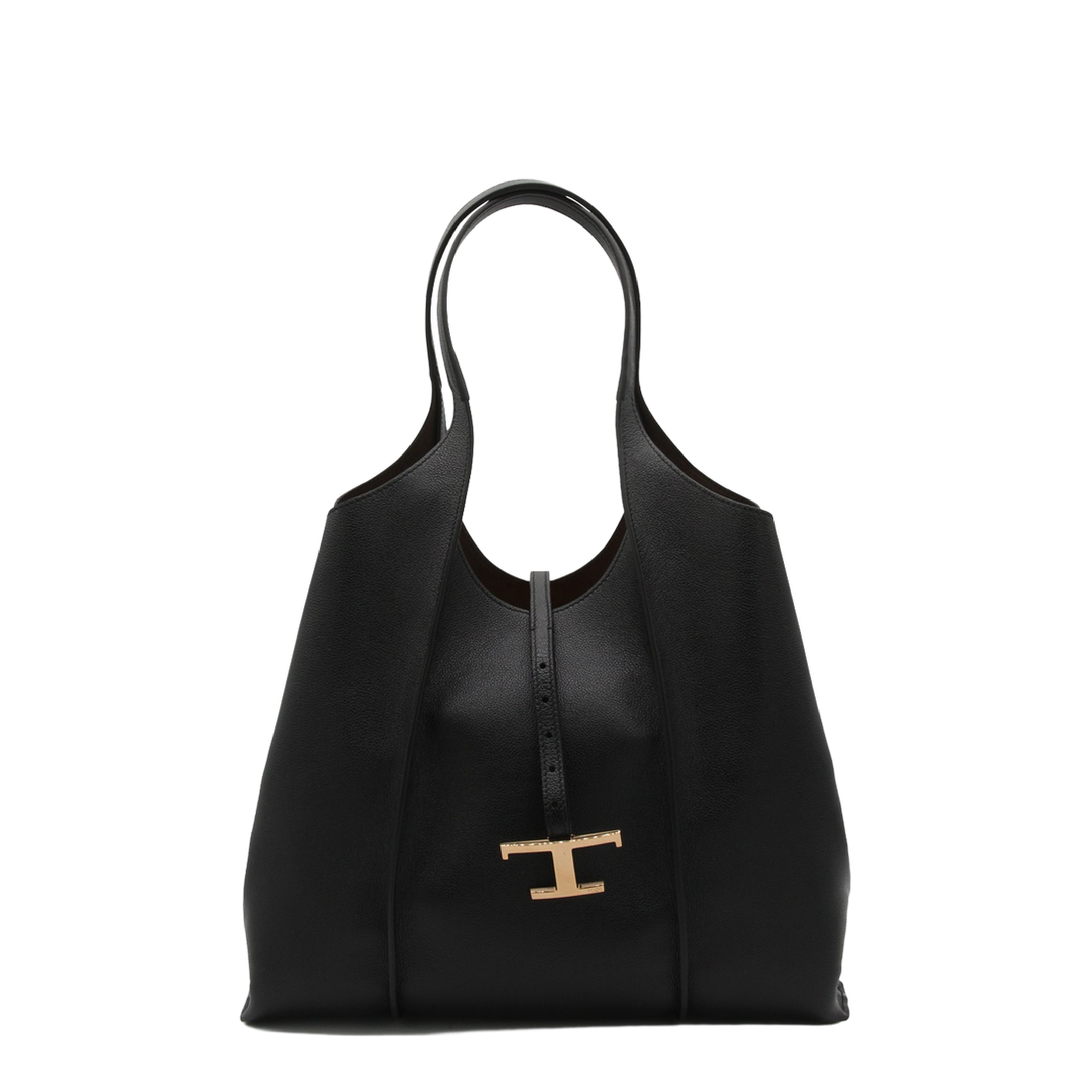 T Timeless Medium Hammered Leather Shopping Bag - Black - Image 1