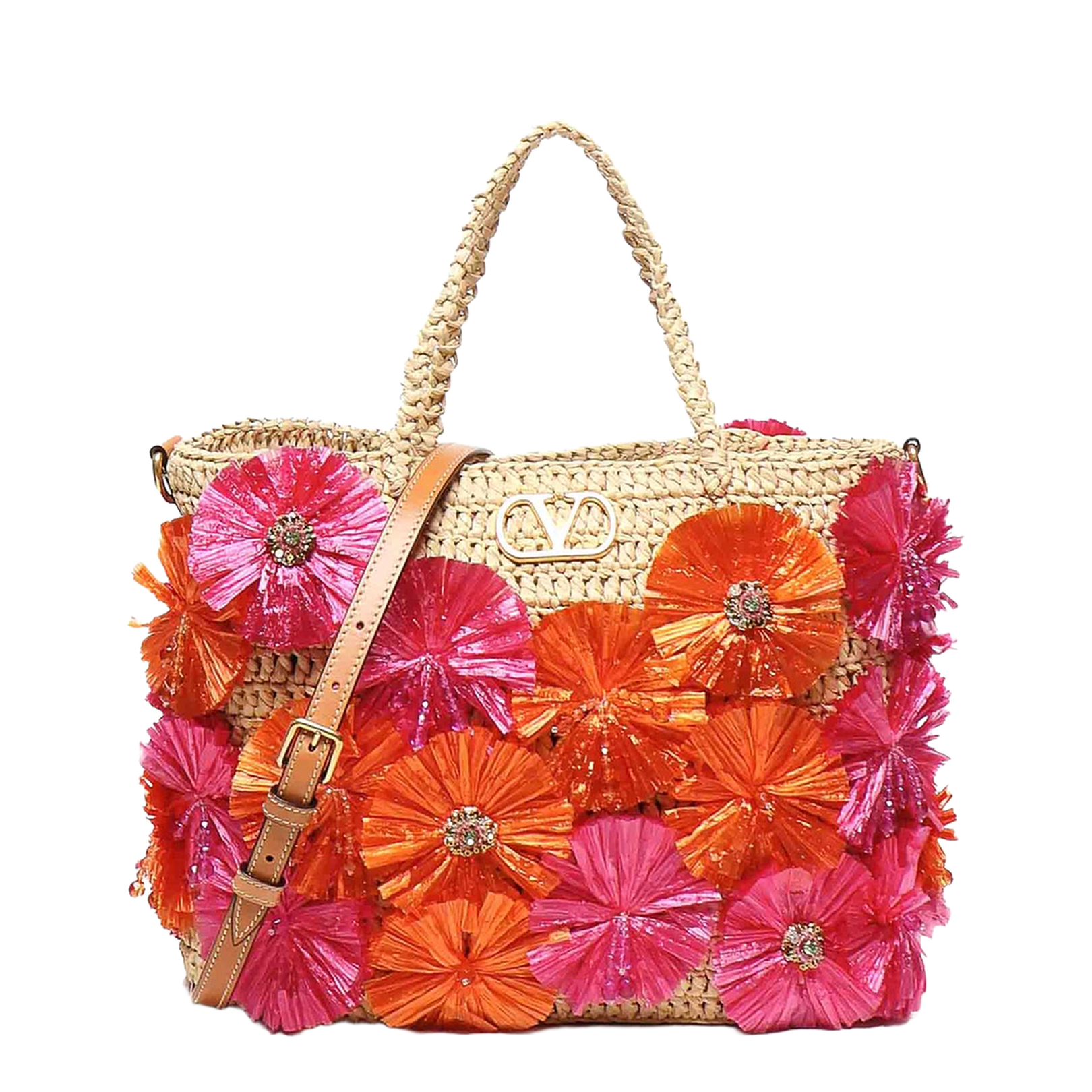 Raffia Tote Bag With Flowers And Beads - Image 3