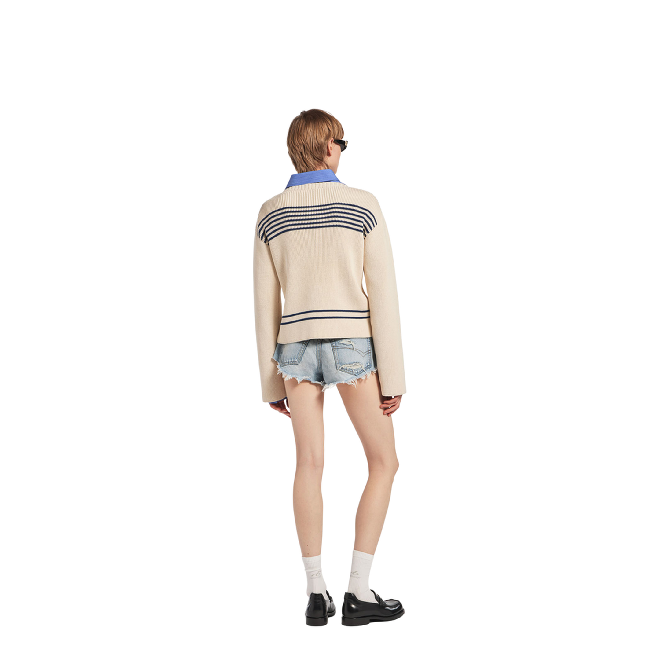 Boatneck Sweater in Cotton Ribbed Knit - Image 4