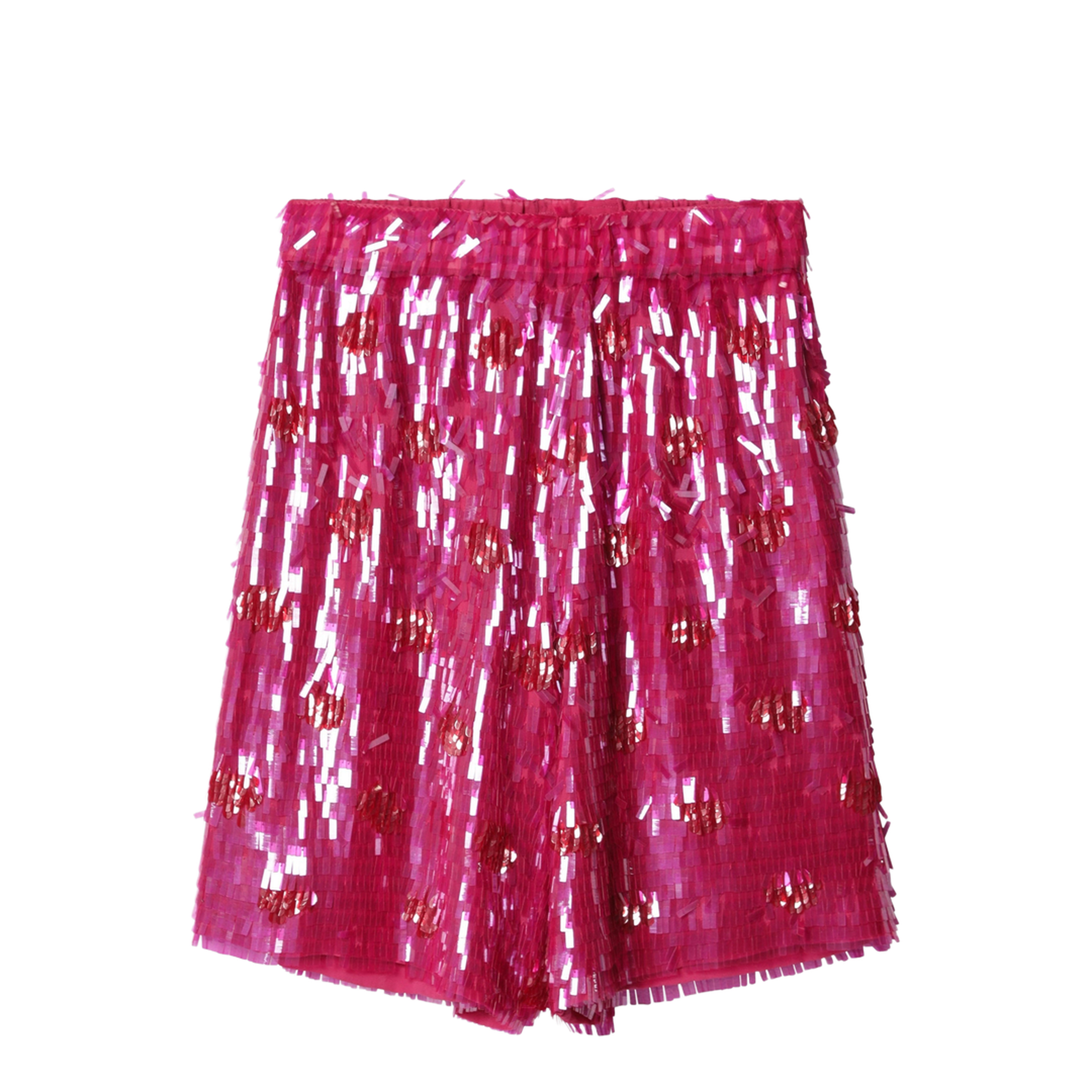 Fuchsia Silk Bermuda Shorts With Sequins - Image 1