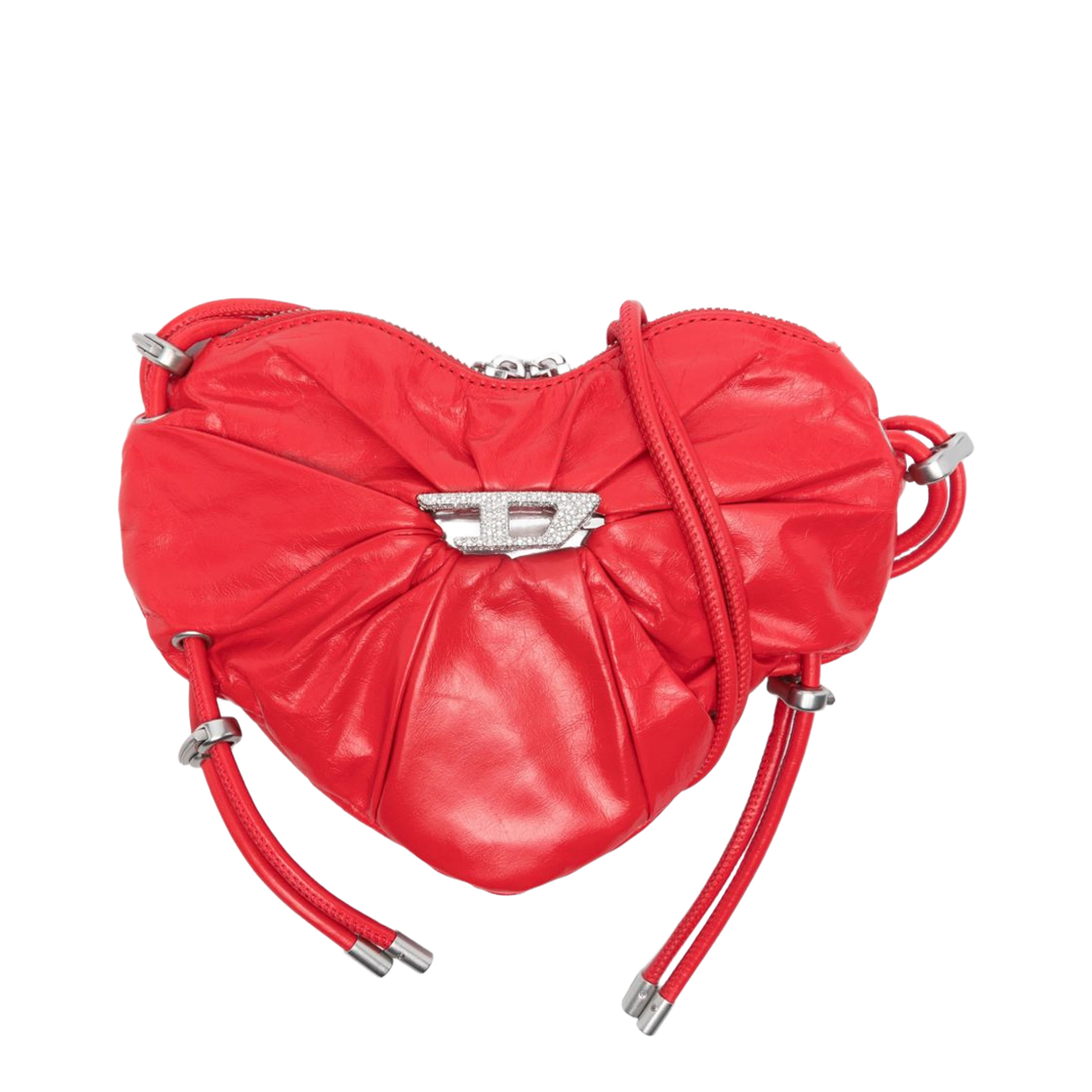 Scrunch-D-Heart Calf Leather Shoulder Bag - Red - Image 1