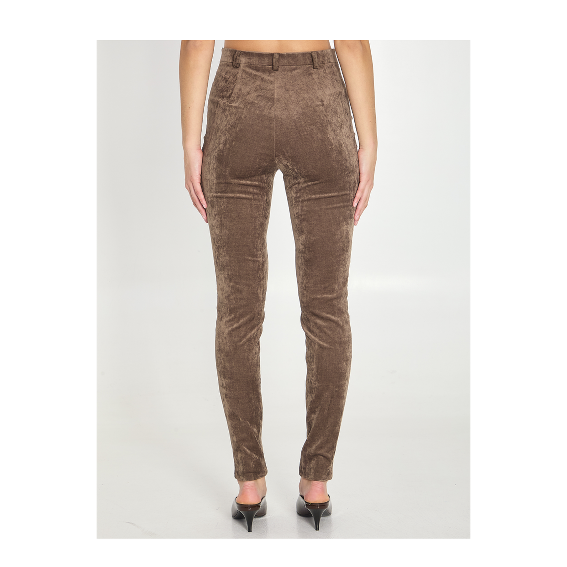 Stretch Velvet Leggings in Brown - Image 4