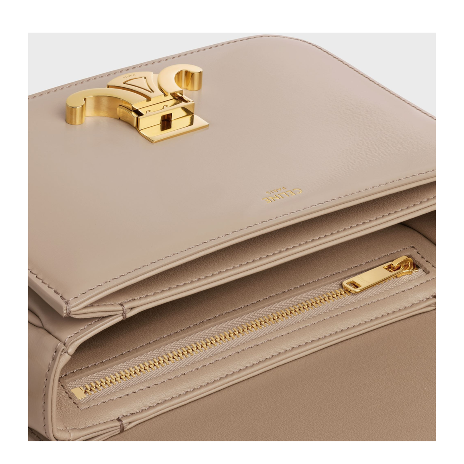 Triomphe Shoulder Bag Leather Beige - Image 4