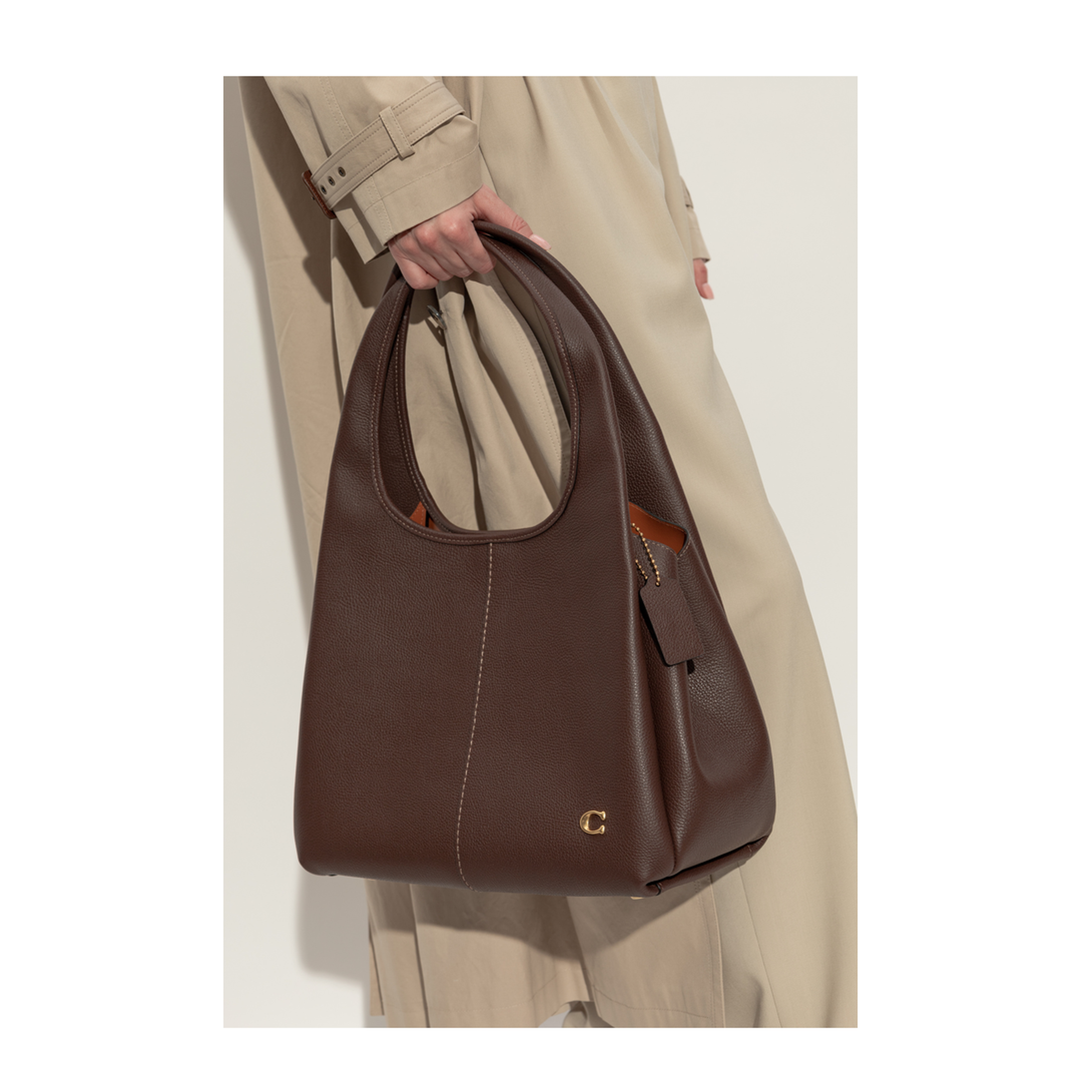 Lana Polished Pebble Leather Shoulder Bag - Brass/Maple - Image 2