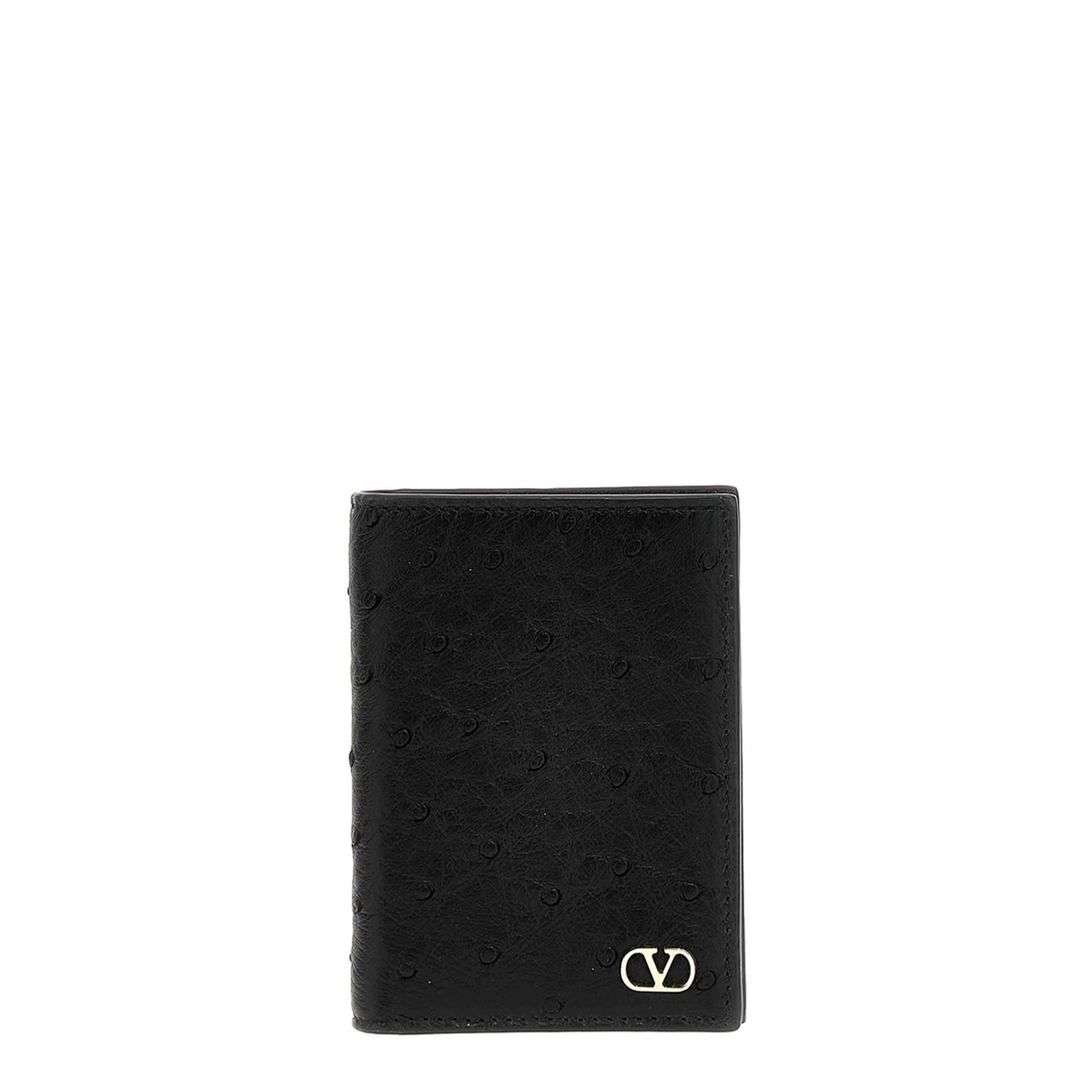 VLogo Ostrich Leather Cardholder - Noir - Image 1