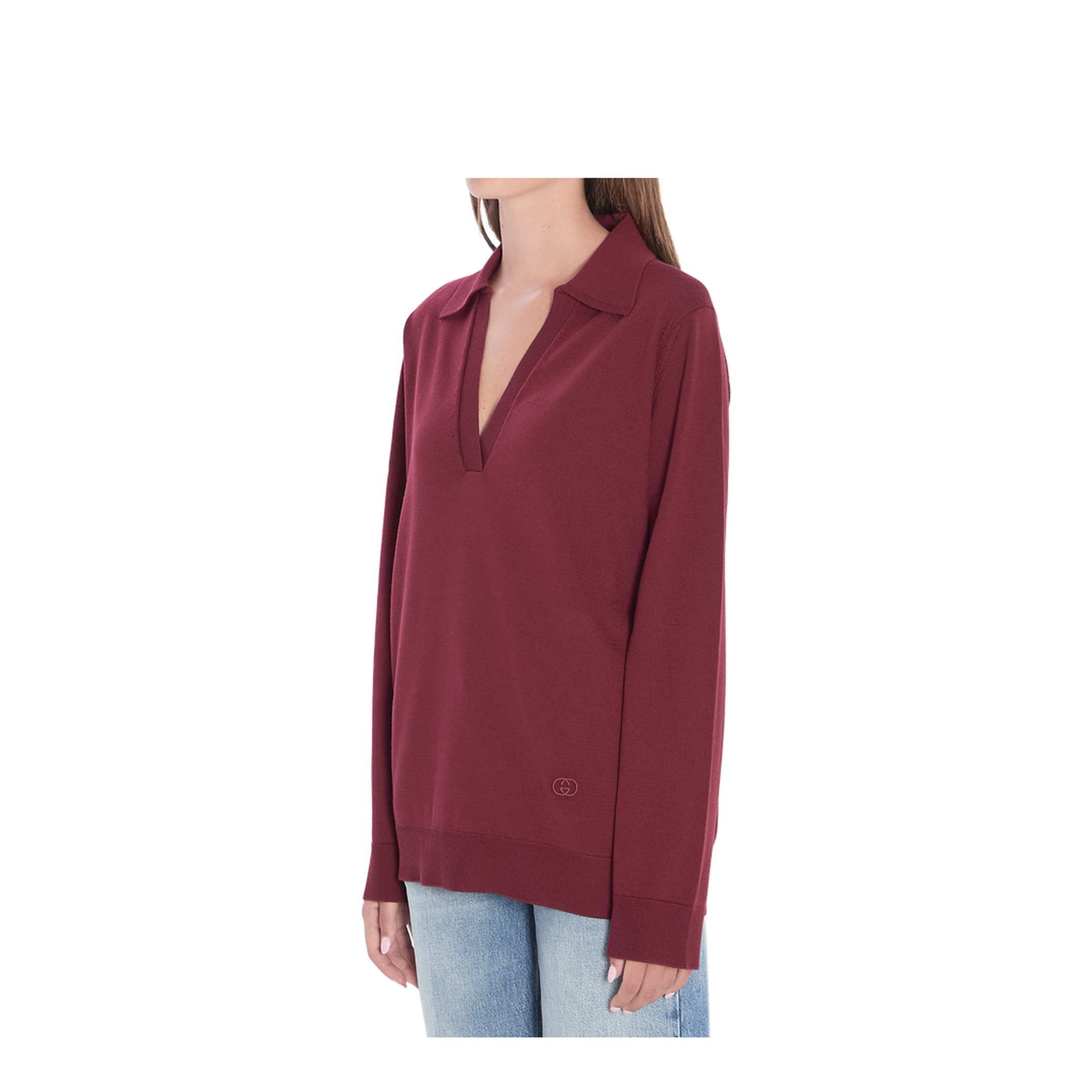 Extra Fine Wool Polo Top in Rosso Ancora Red - Image 2