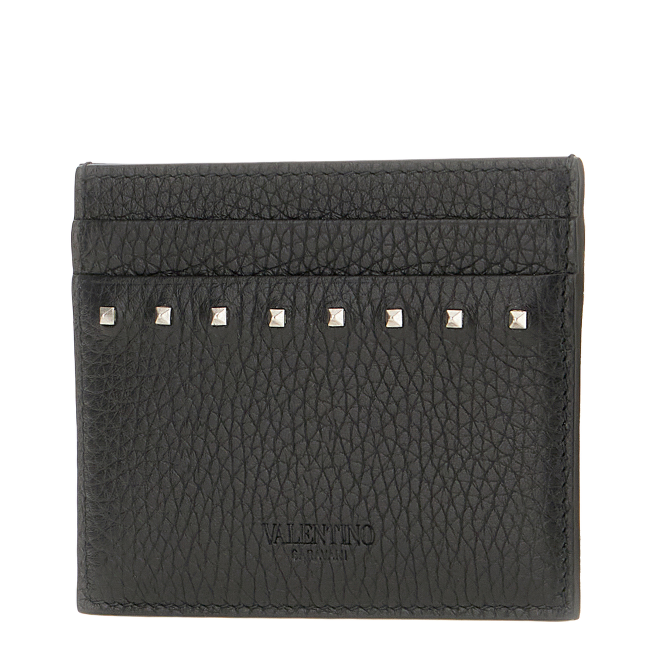 Rockstud Calfskin Card Holder - Black - Image 2