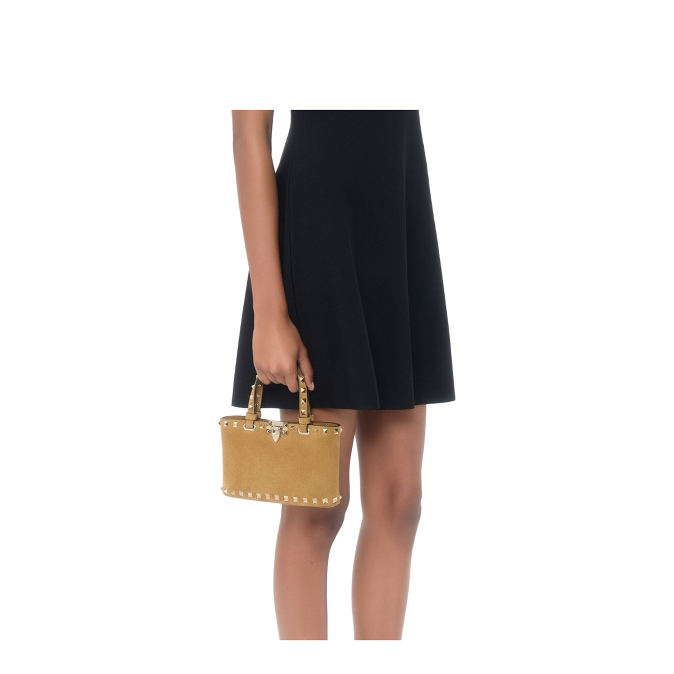 Rockstud Mini Suede Leather Shopping Bag - Warm Brown - Image 2