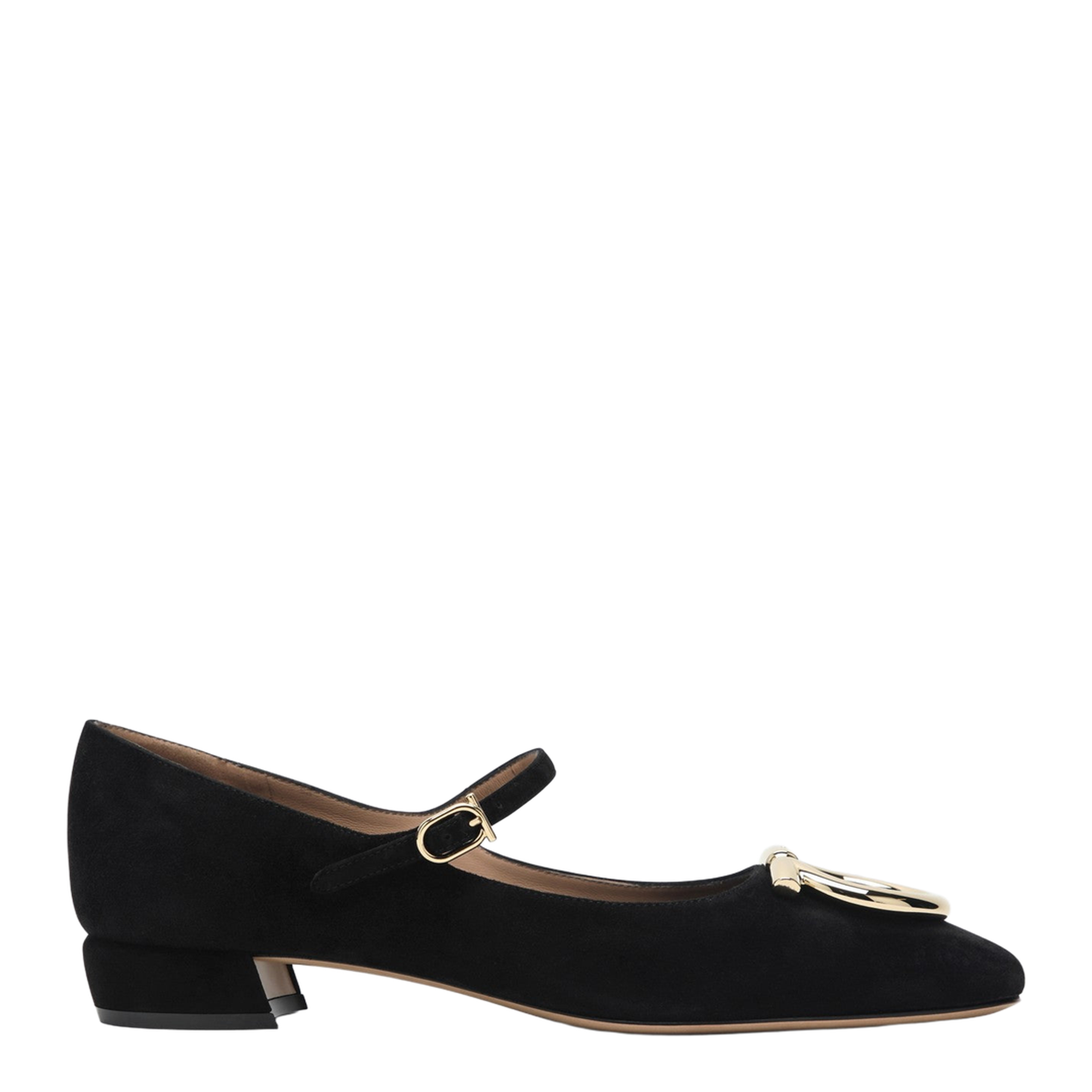 Black Gancini Heeled Ballerina in Suede - Image 1