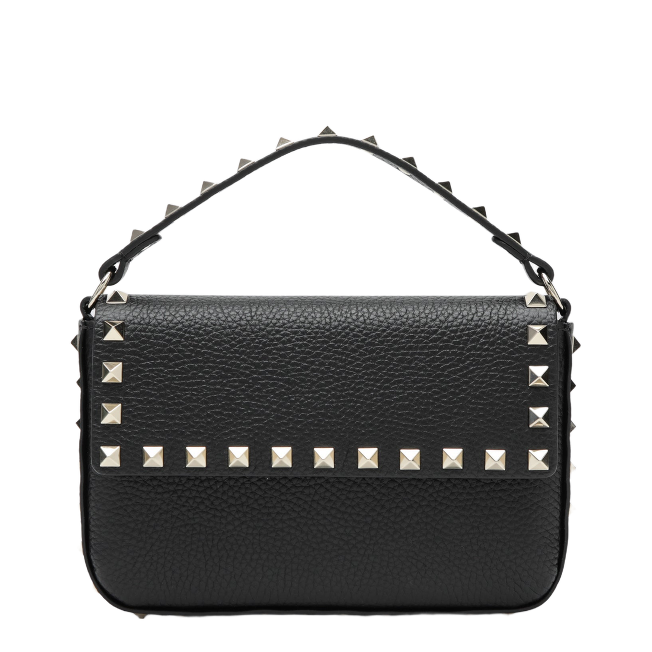 Rockstud Pouch in Grained Calfskin Leather, Black - Image 1