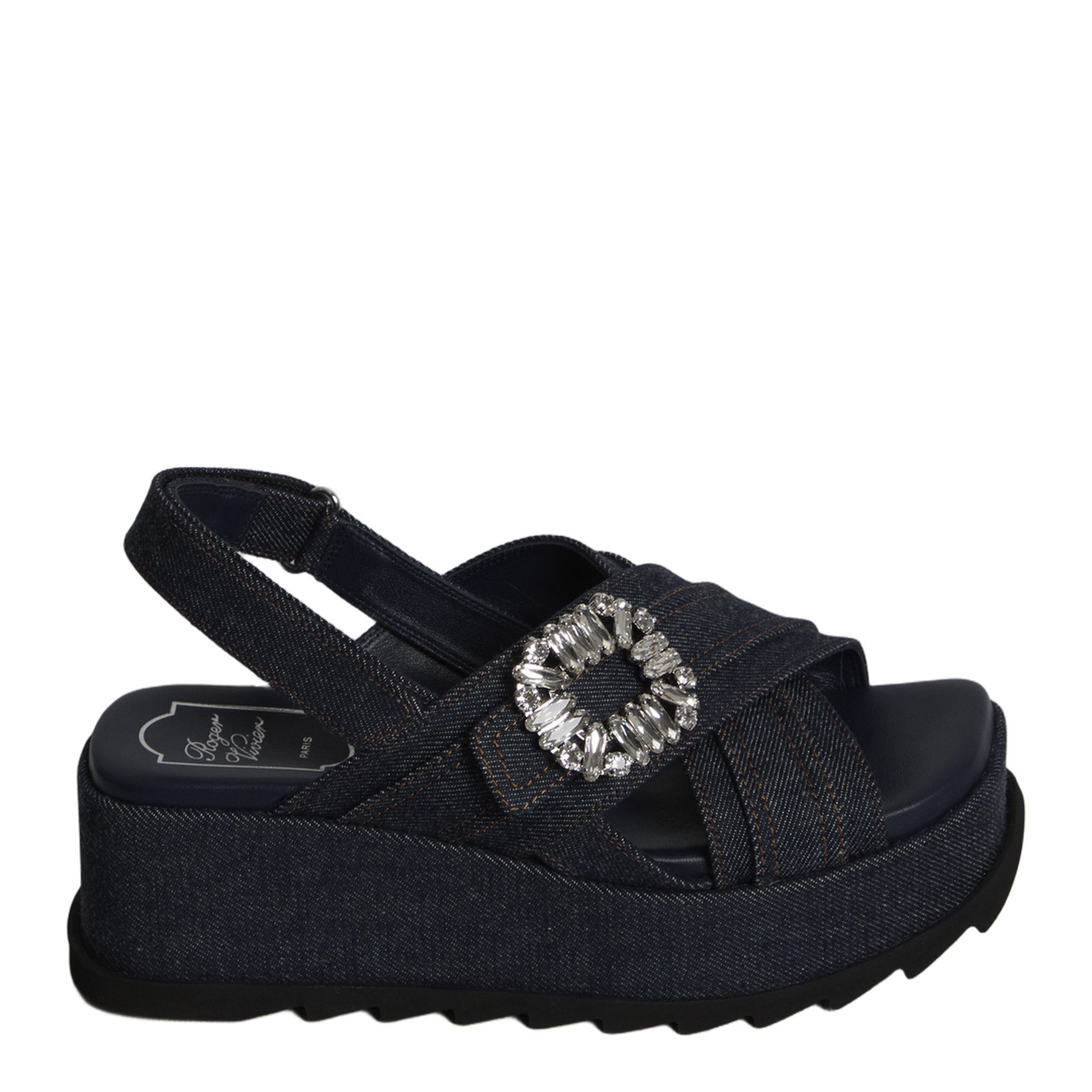 Denim Wedge Sandals - Image 1
