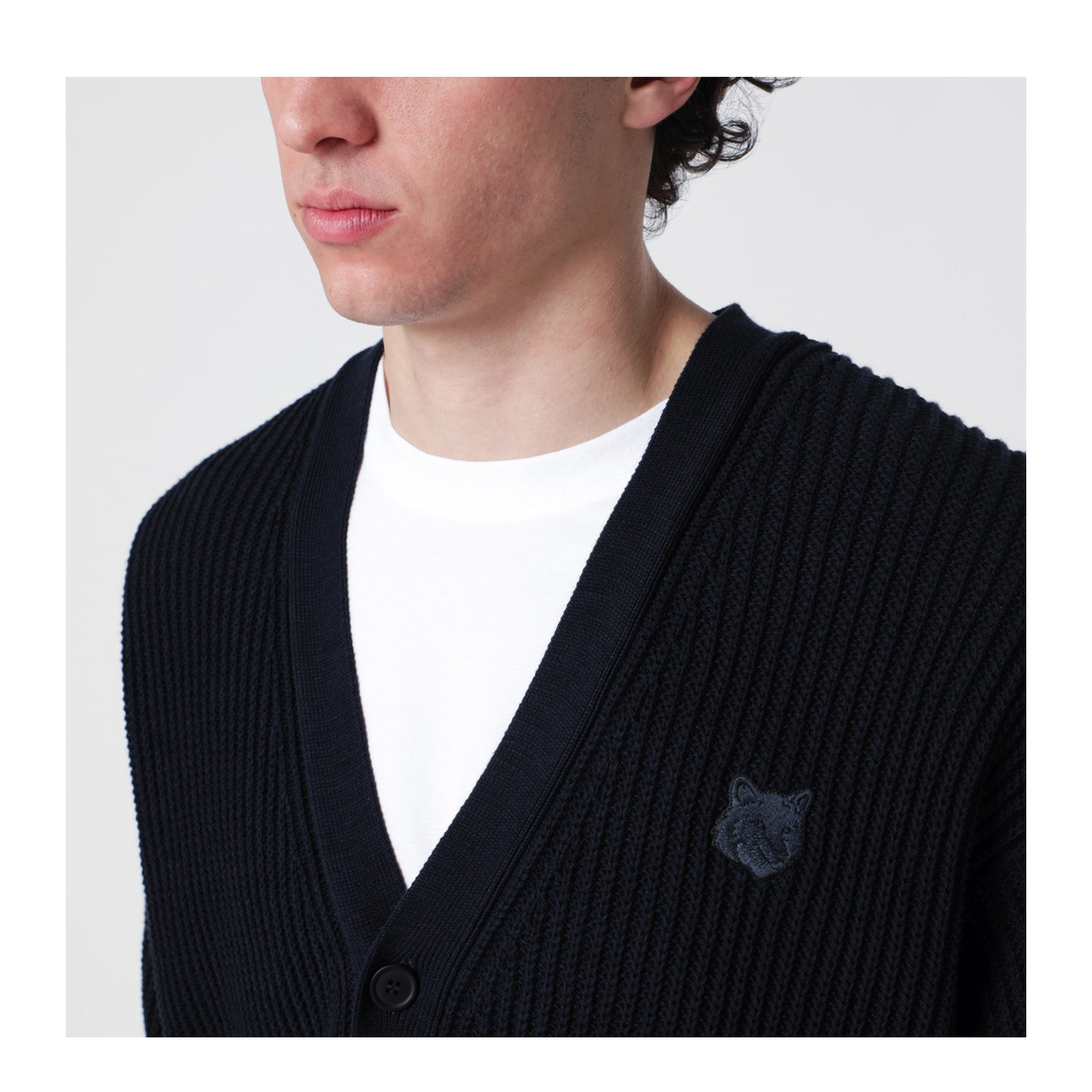 Navy Blue Fox Head Cotton Cardigan - Image 2