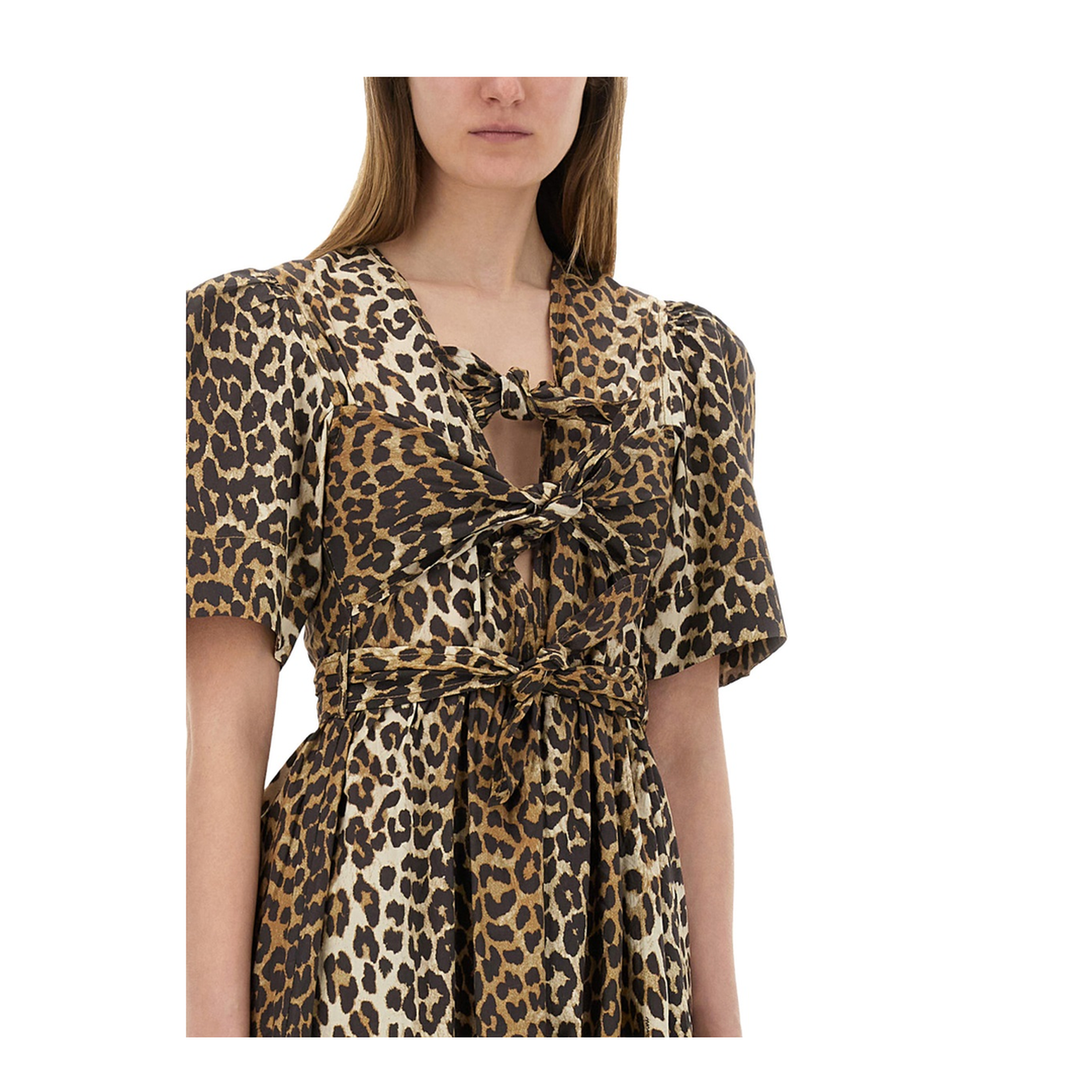 Leopard Print Tie Strap Midi Dress In Brown - Image 4