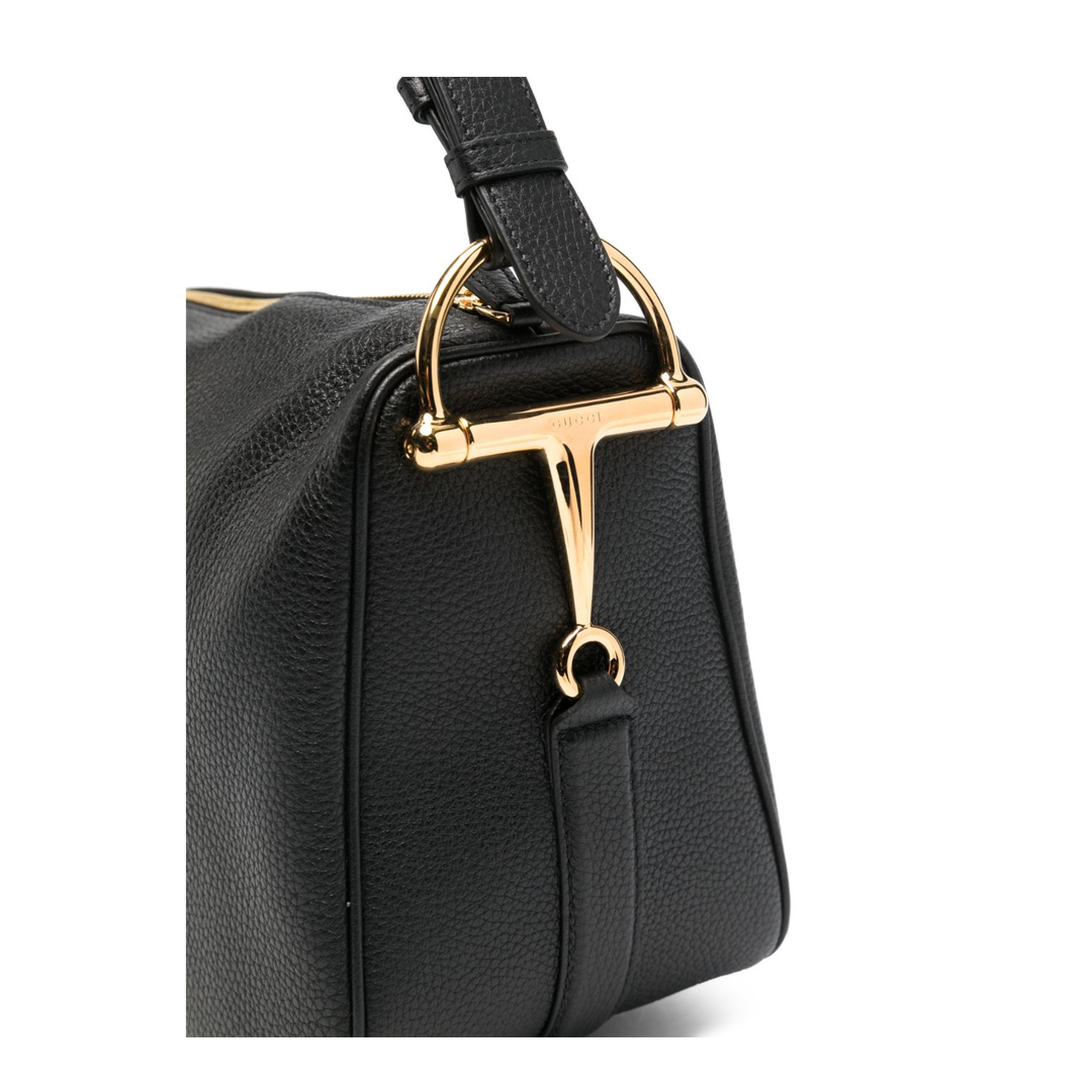 Half Horsebit Large Grained Calf Leather Shoulder Bag - Black - Image 5