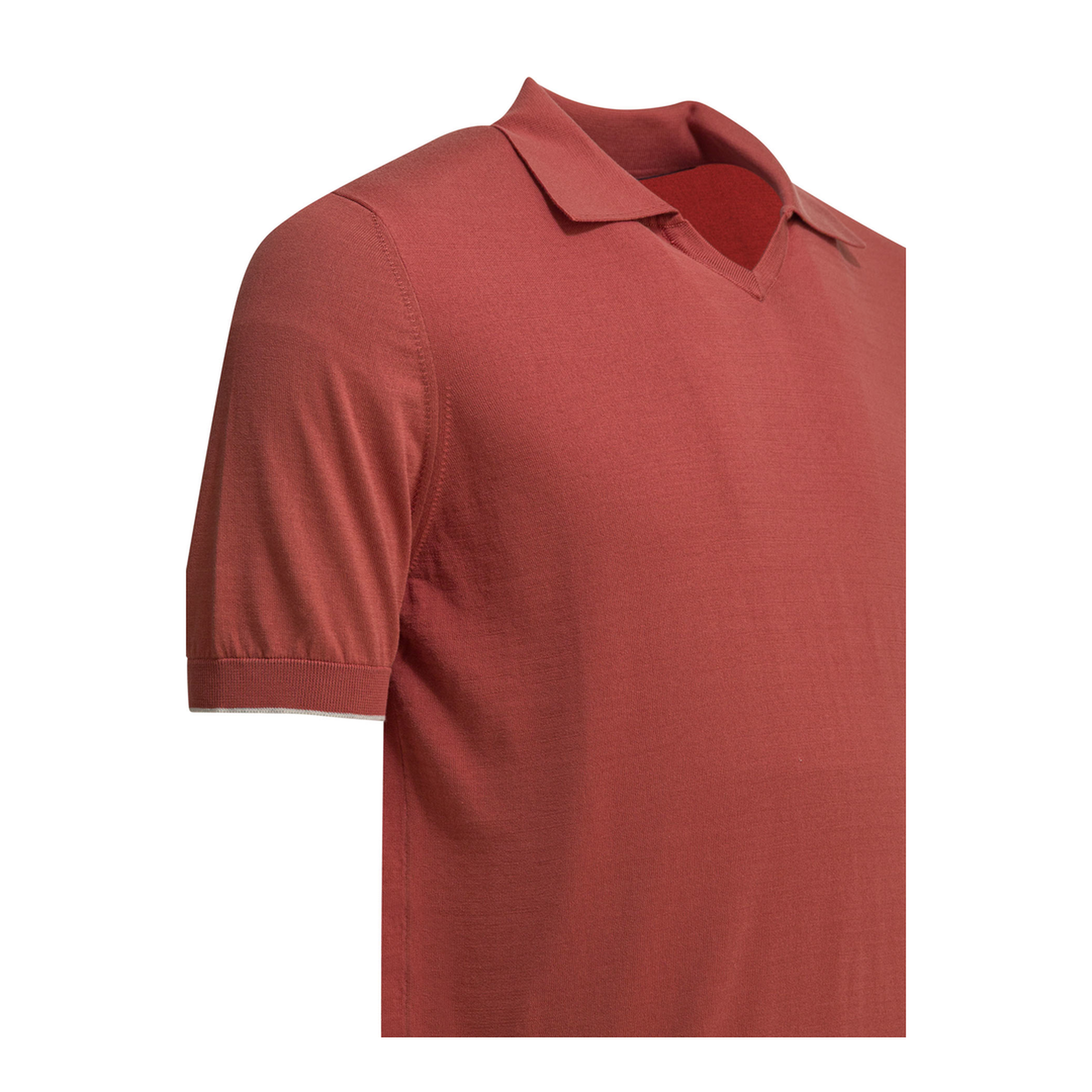 Cotton Buttonless Polo Shirt In Red - Image 4