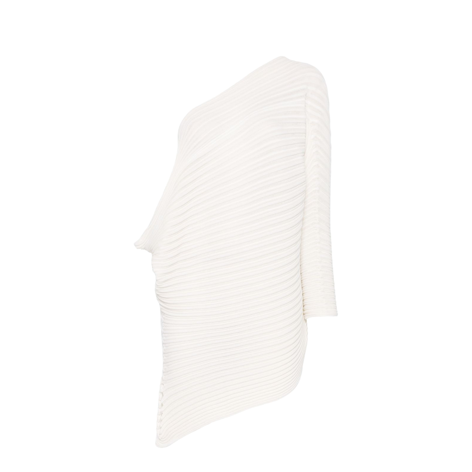 White Asymmetric Neck One-Shoulder Pleat Detailing - Image 1
