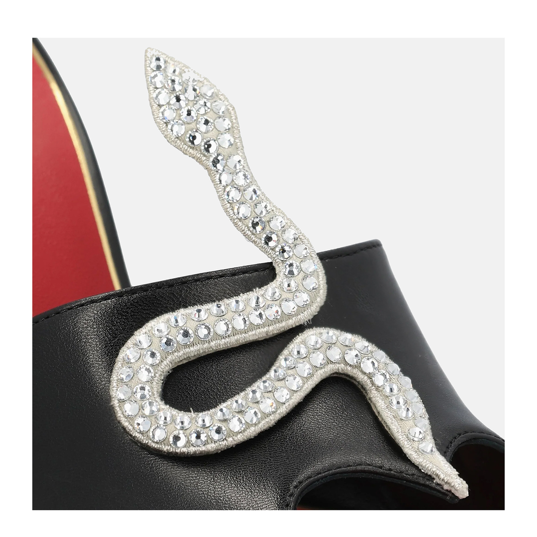 Black Coeur Vipère Slide Sandals in Goatskin - Image 8
