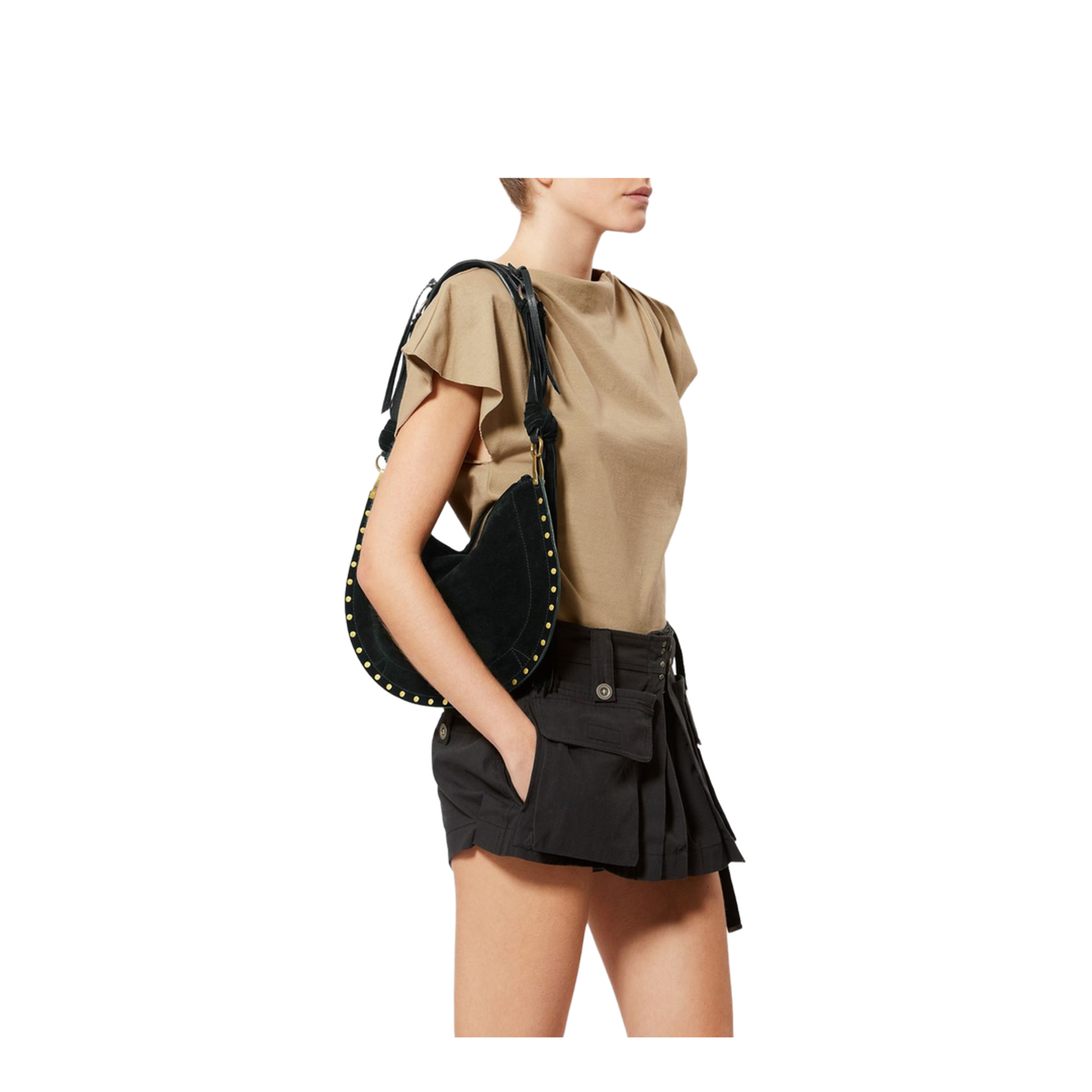 Oskan Soft Zip Suede Calfskin Shoulder Bag - Black - Image 4