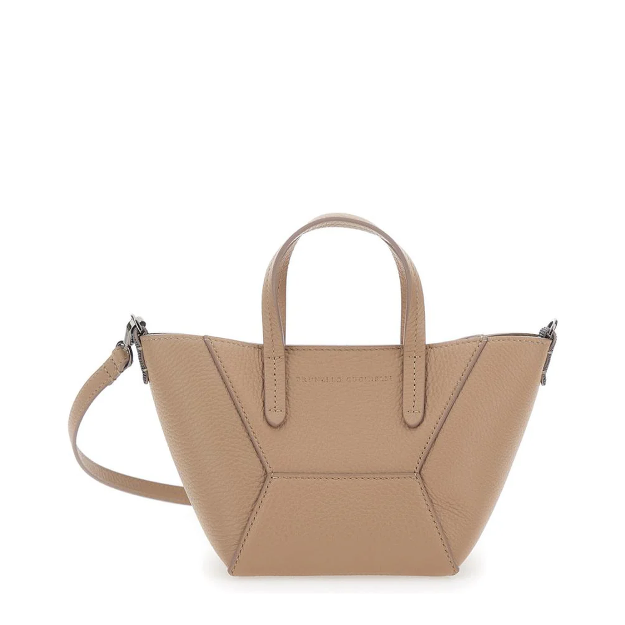 Duo Beige Mini Bag With Adjustable Shoulder Bag And Monil Detail In Leather - Image 1