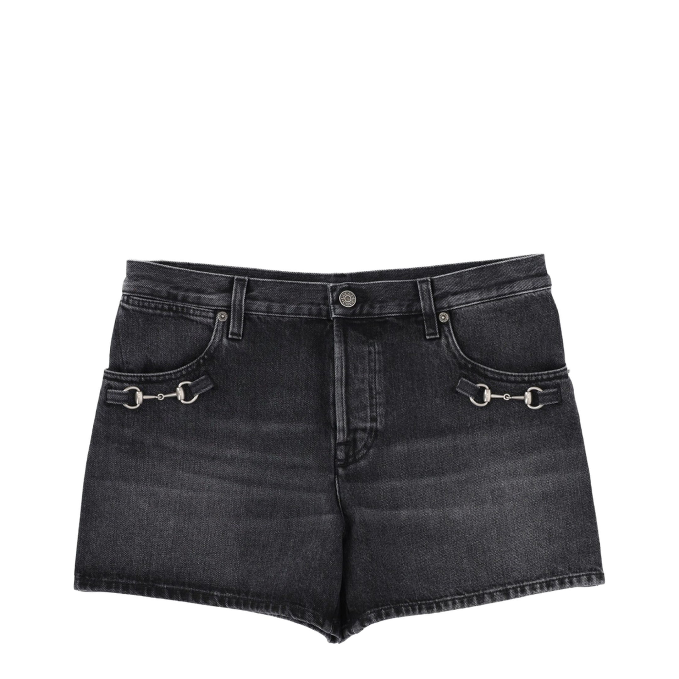 Denim Shorts with Horsebit Detail - Image 1