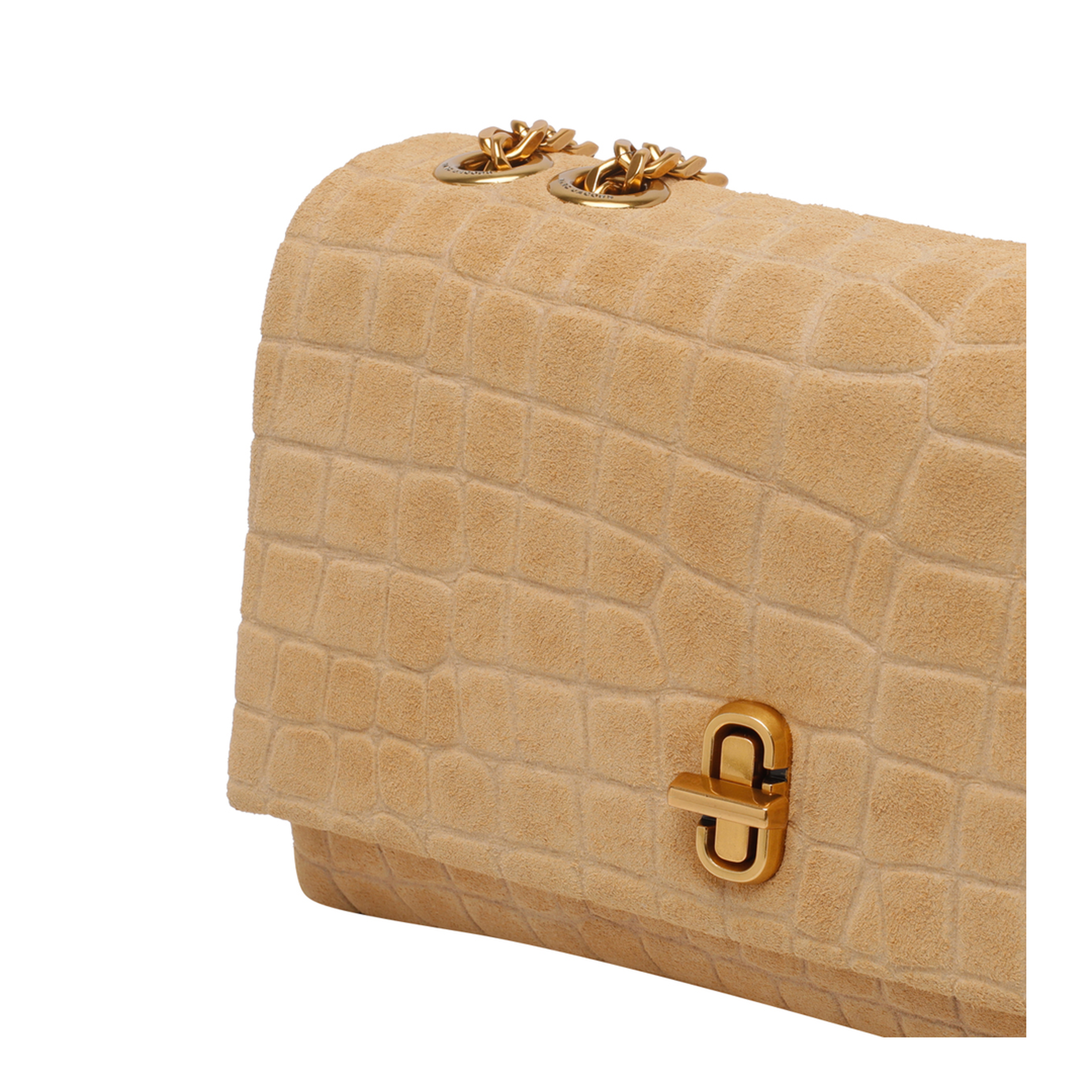 Slim Croc Suede Dual Chain Shoulder Bag - Brown - Image 4