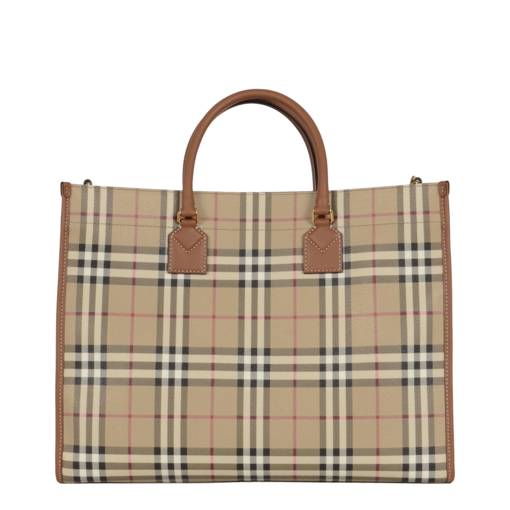 Freya Medium Coated Canvas Shopping Bag - Vintage Check/Briar Brown - Image 5