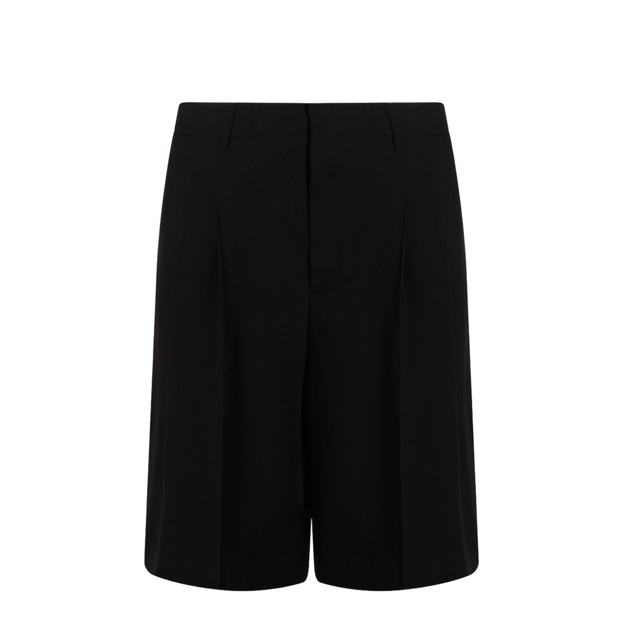 Black Pleated Bermuda Shorts in Cotton - Image 1