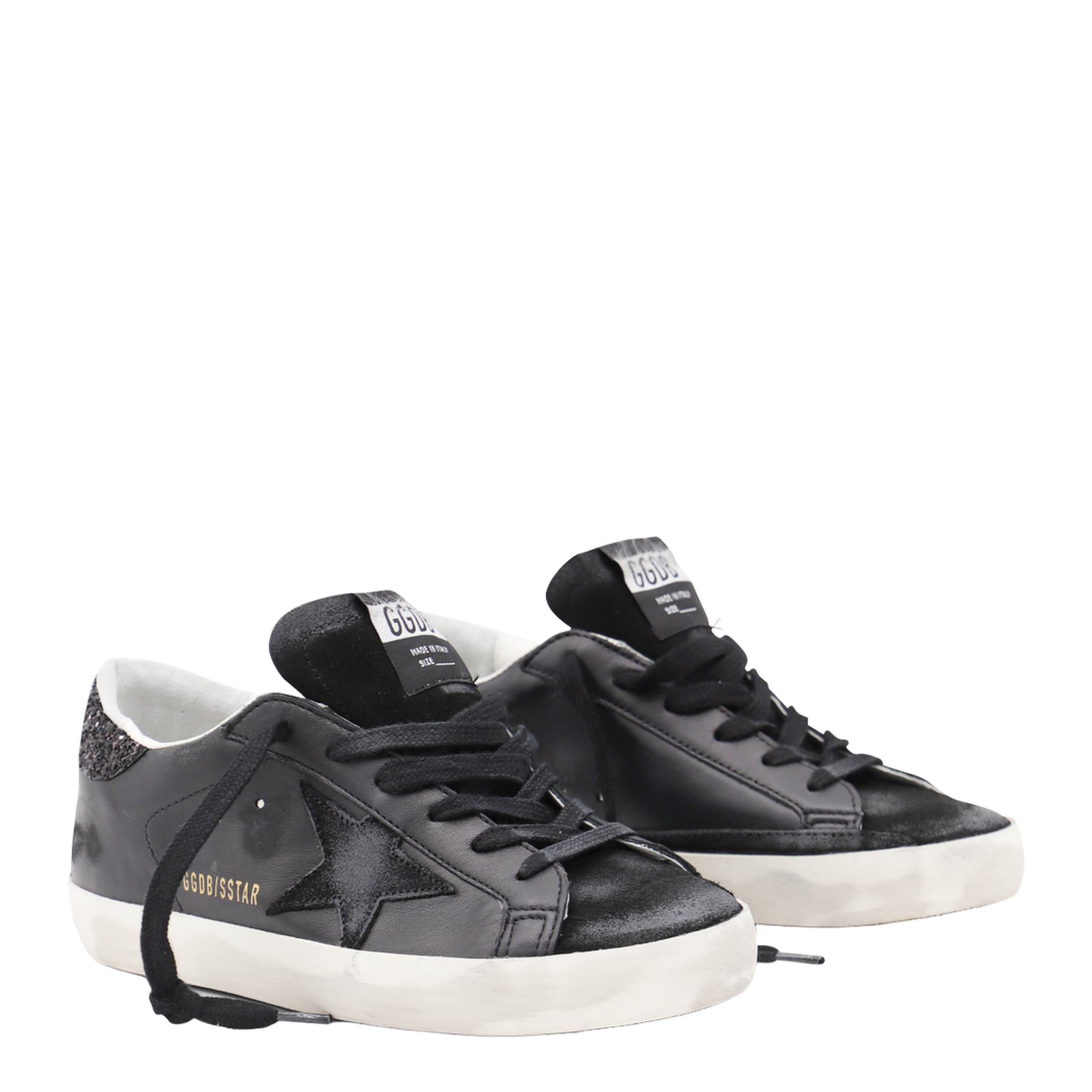 Super-Star in Black Nappa with Black Star and Glitter Heel Tab - Image 3
