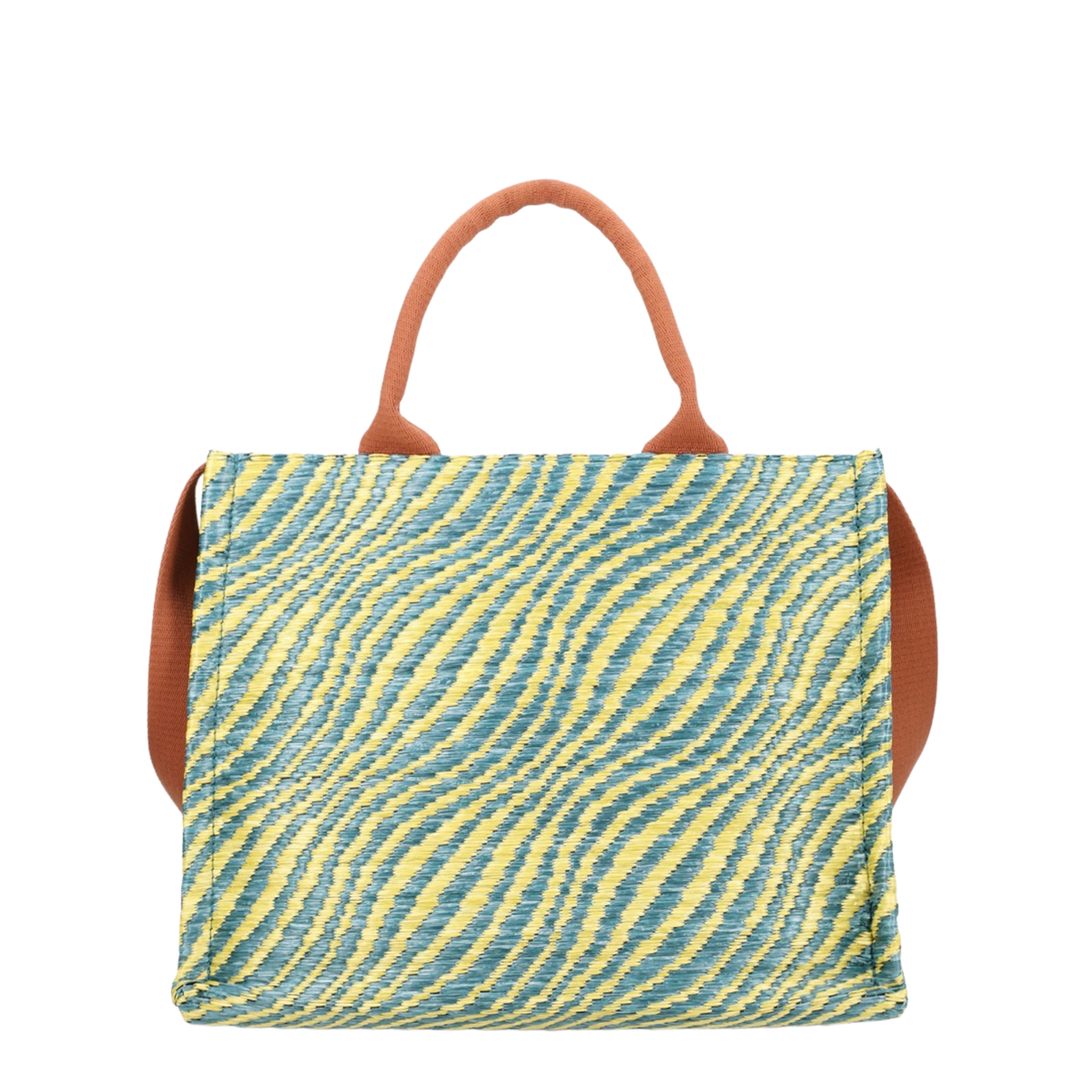 Wavy Raffia-Effect Small Tote Bag - Garden Green - Image 3